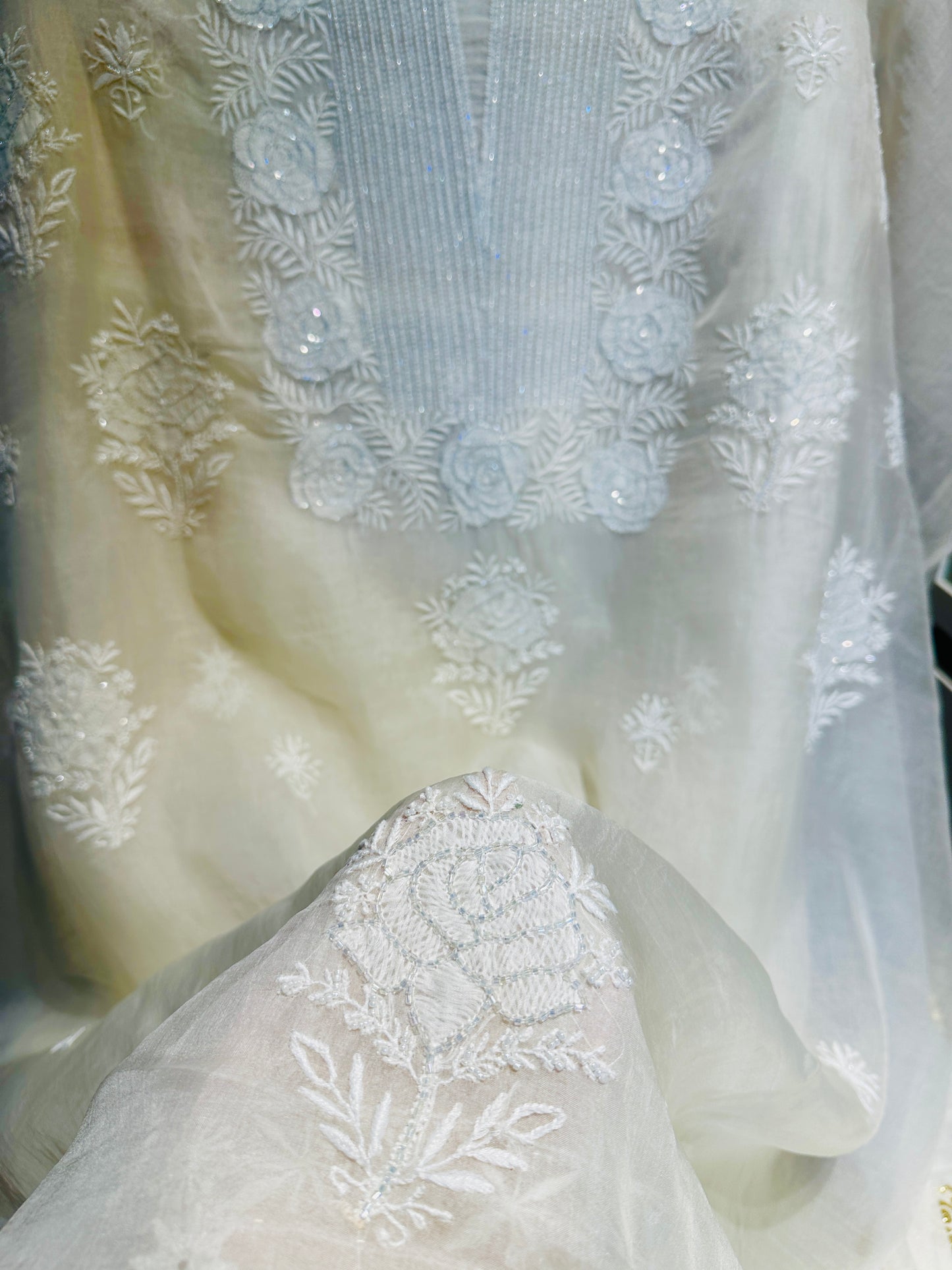 Pure Organza Silk Chikankari Suit Set