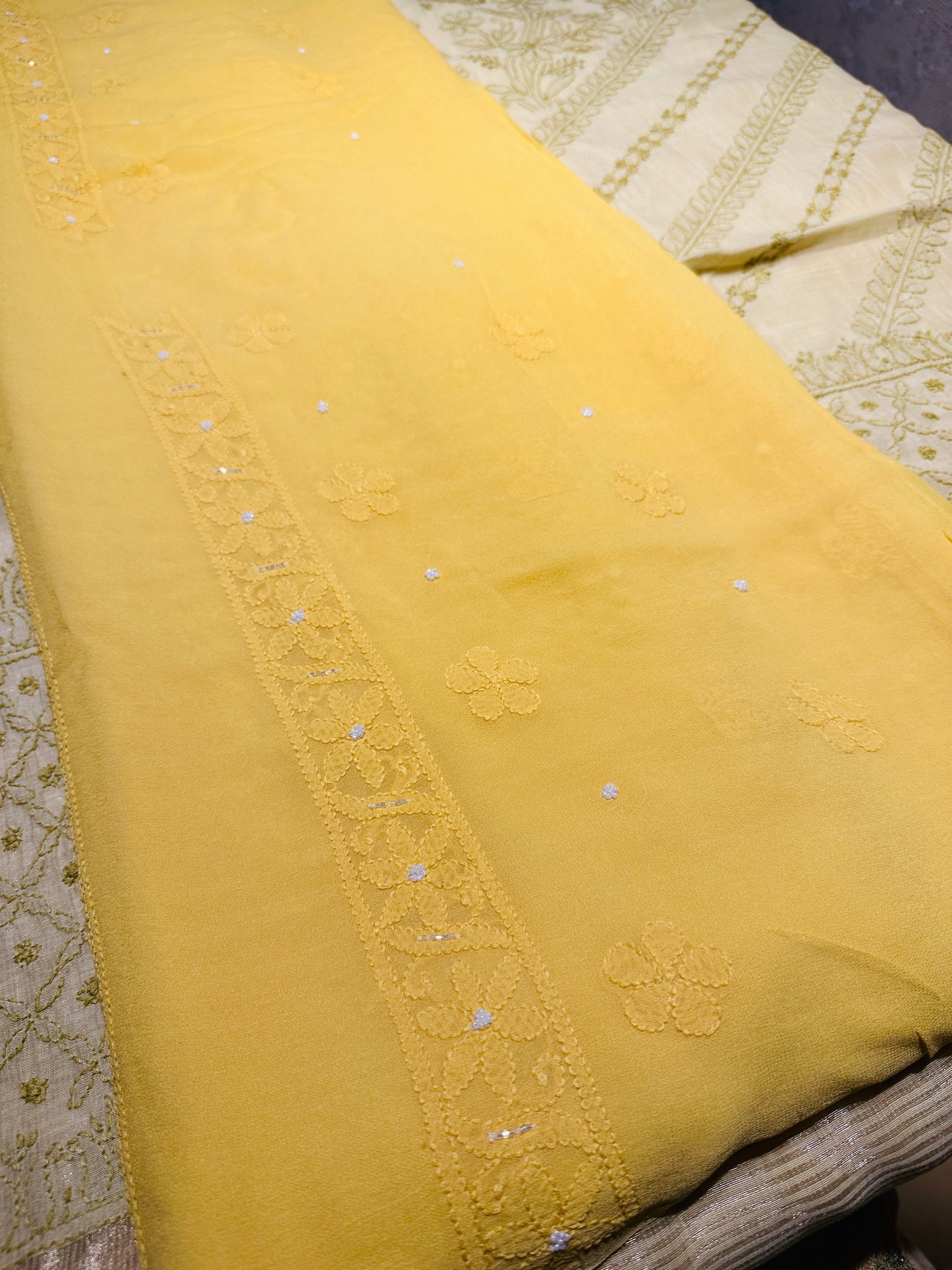 Viral Pearl & Cutdana Full Jaal Chikankari Unstitched Suit Set