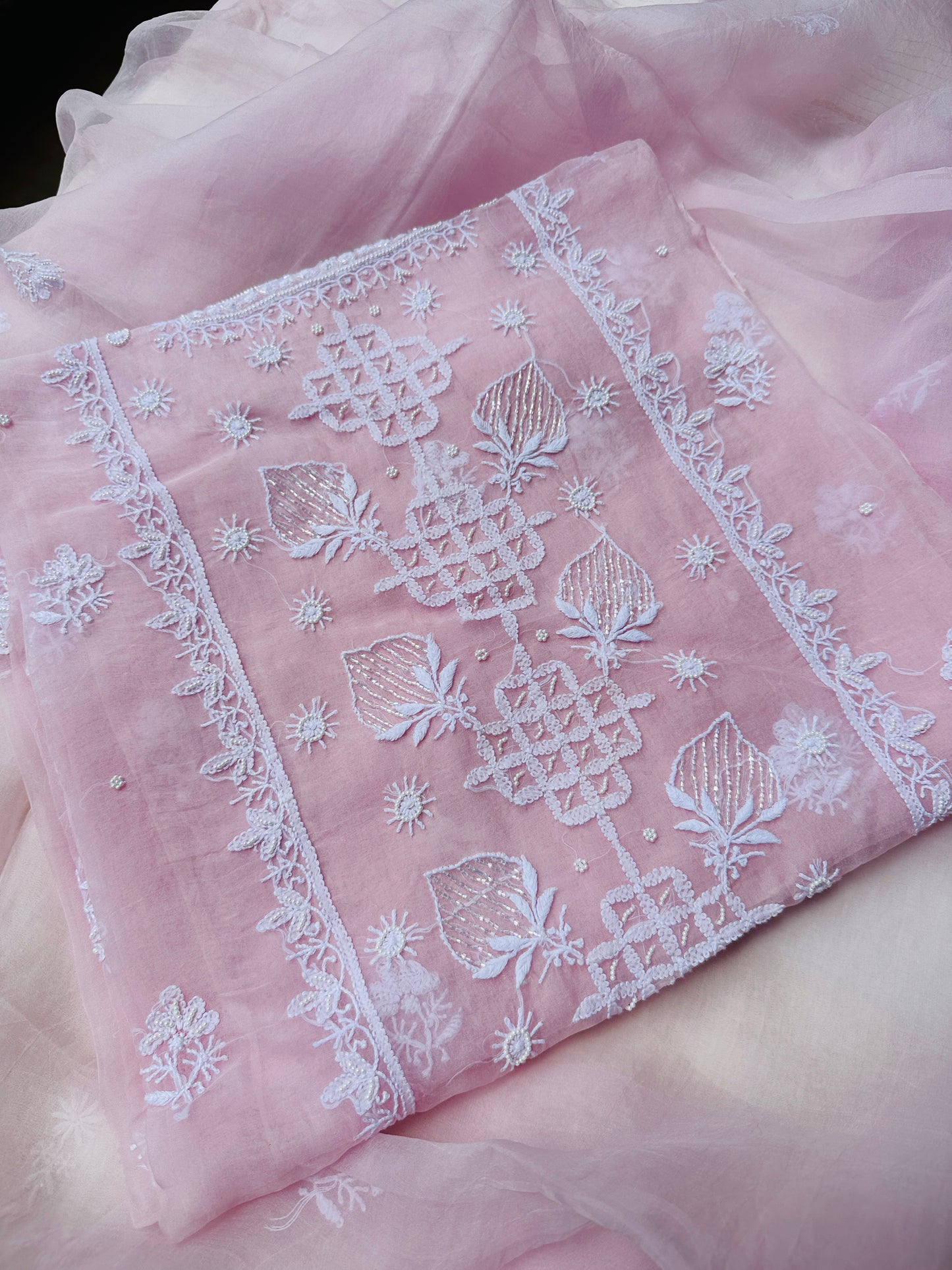 Pure Organza Silk Chikankari Suit Set