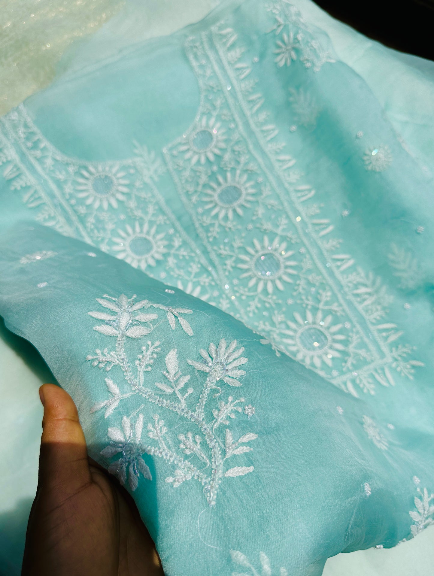 Pure Organza Silk Chikankari Suit Set