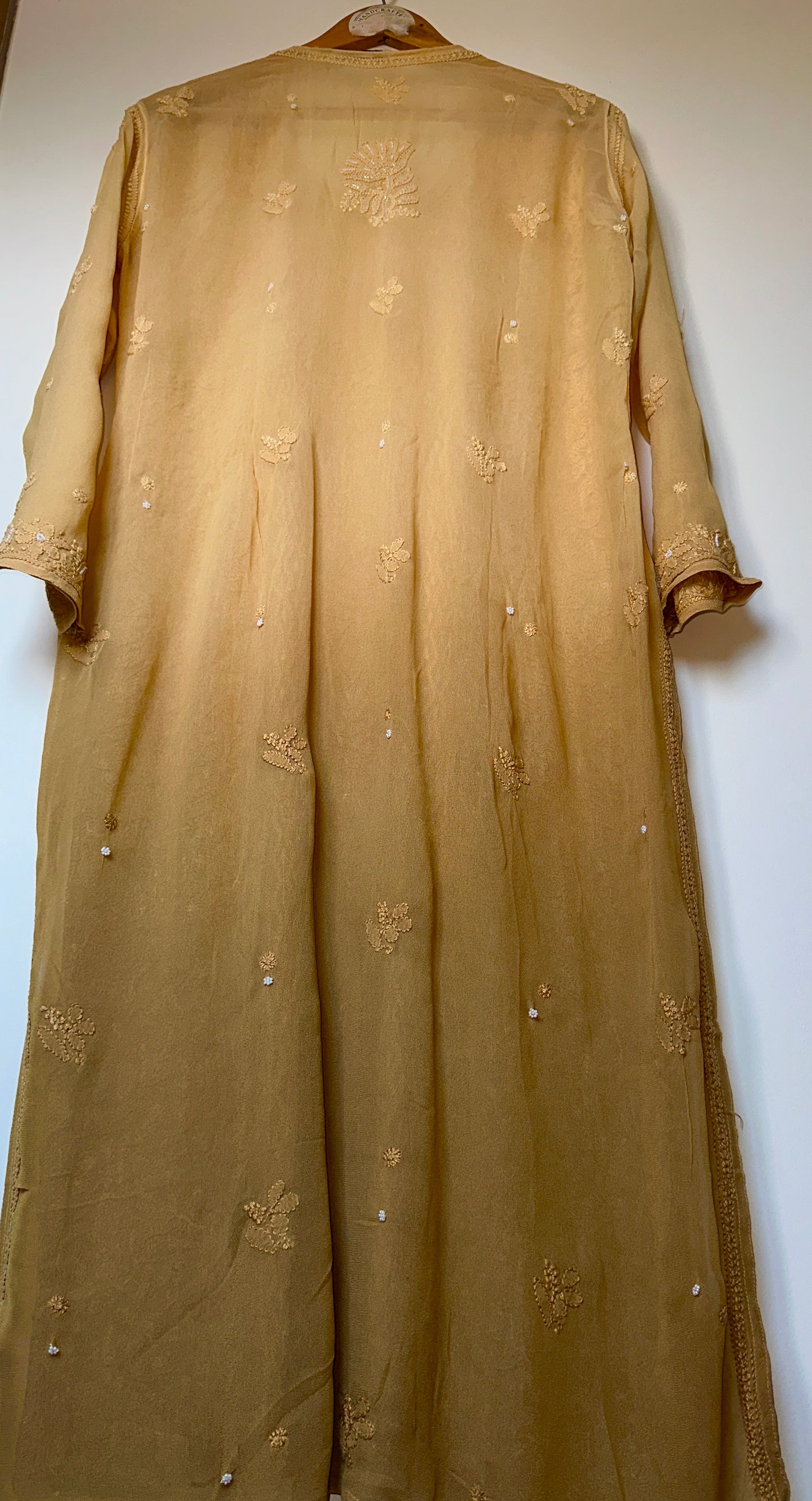 Viral Pearl & Cutdana Chikankari Kurti - ombré Yellowish Brown