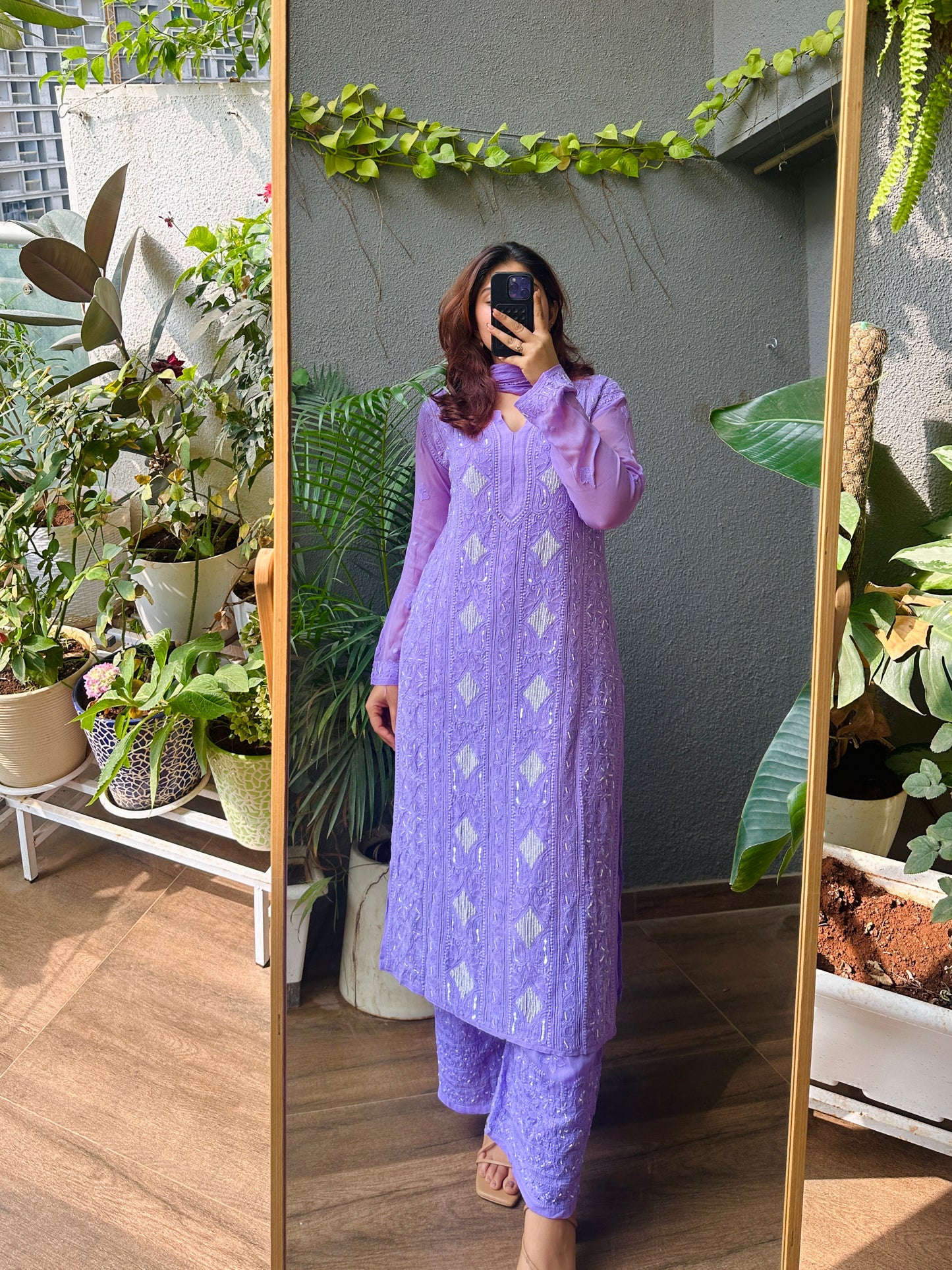 Handcrafted Chikankari Pearl & Cutdana Full Suit Set- Design 1