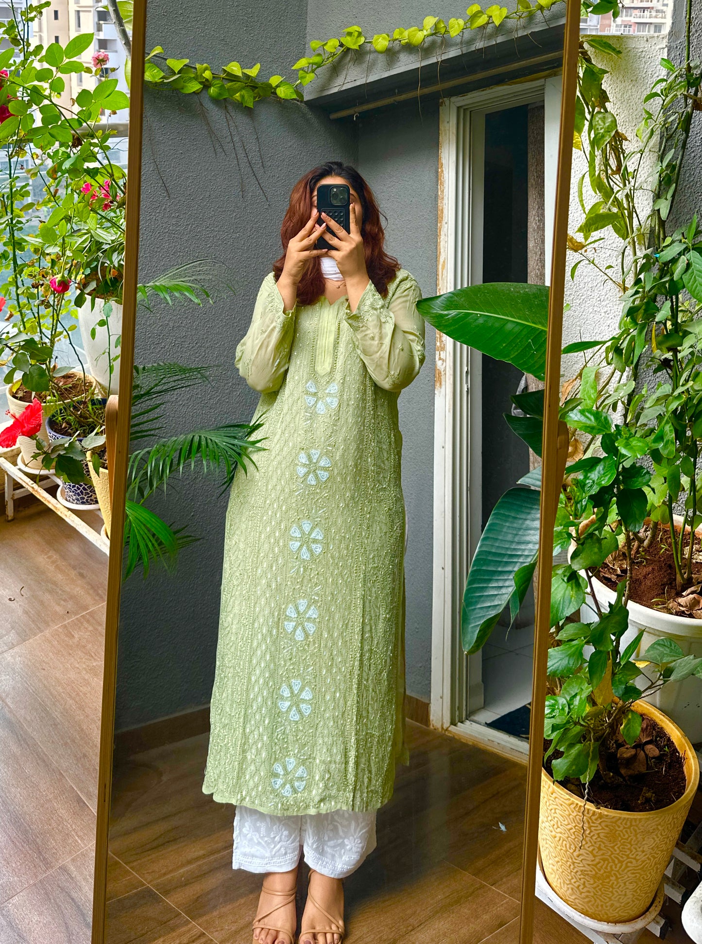 Viral Pearl & Cutdana Chikankari Kurti - Sage Green