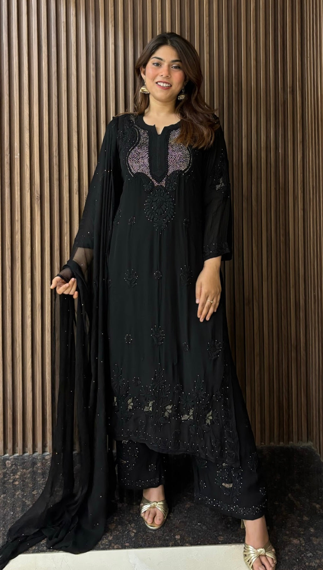 Black Handcrafted Chikankari Kasab Jaal & Mukaish embellished suit set –  HAANIA.IN