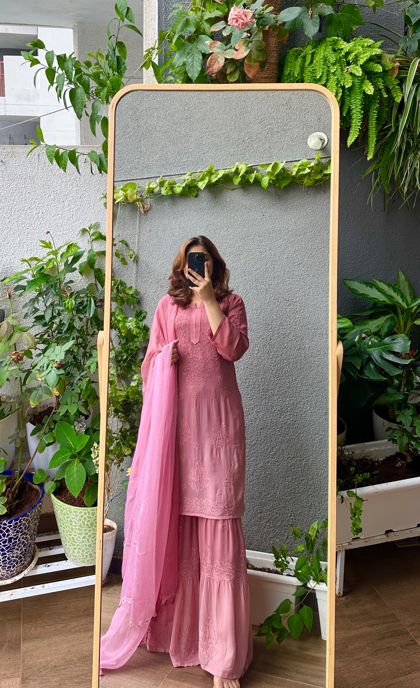 Raina Handcrafted Chikankari Double Layer Garara Set