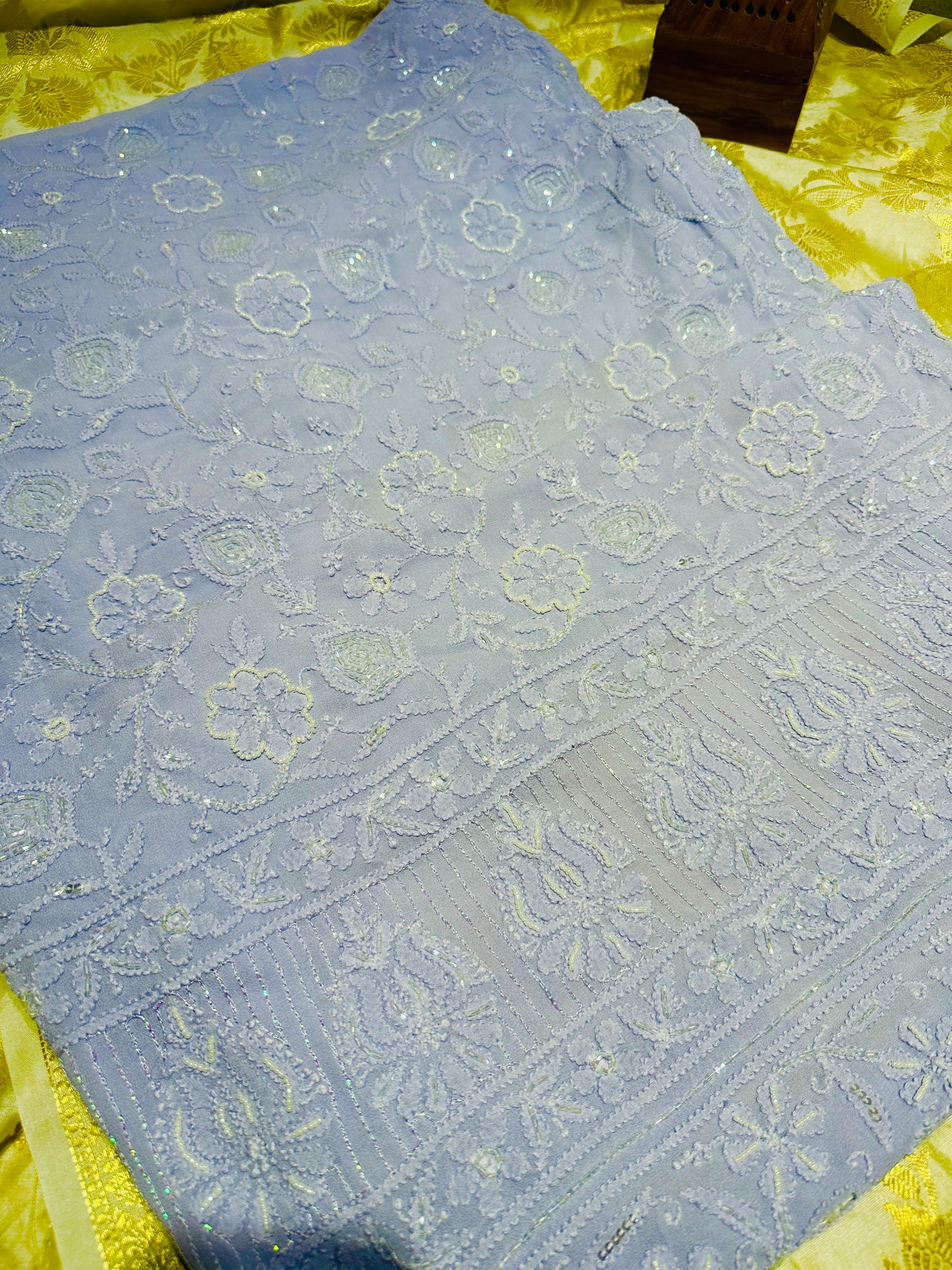 Viral Pearl & Cutdana Full Jaal Chikankari Unstitched Suit Set