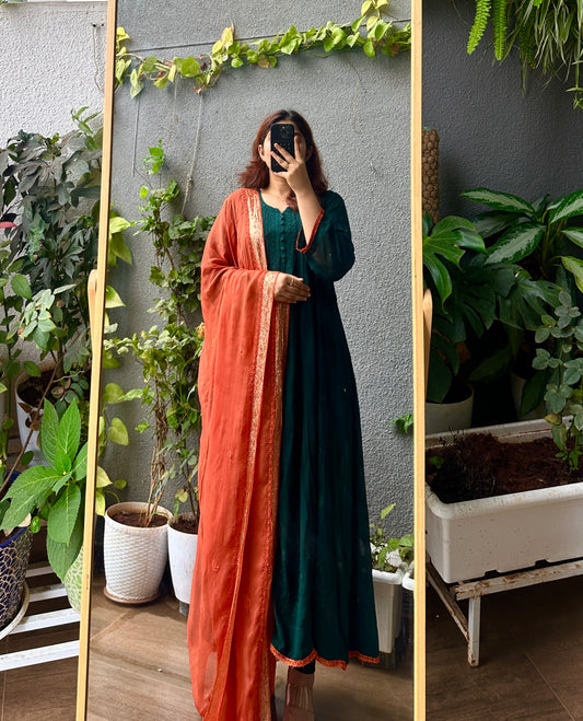 Handcrafted Chikankari Viscose Anarkali & Dupatta set