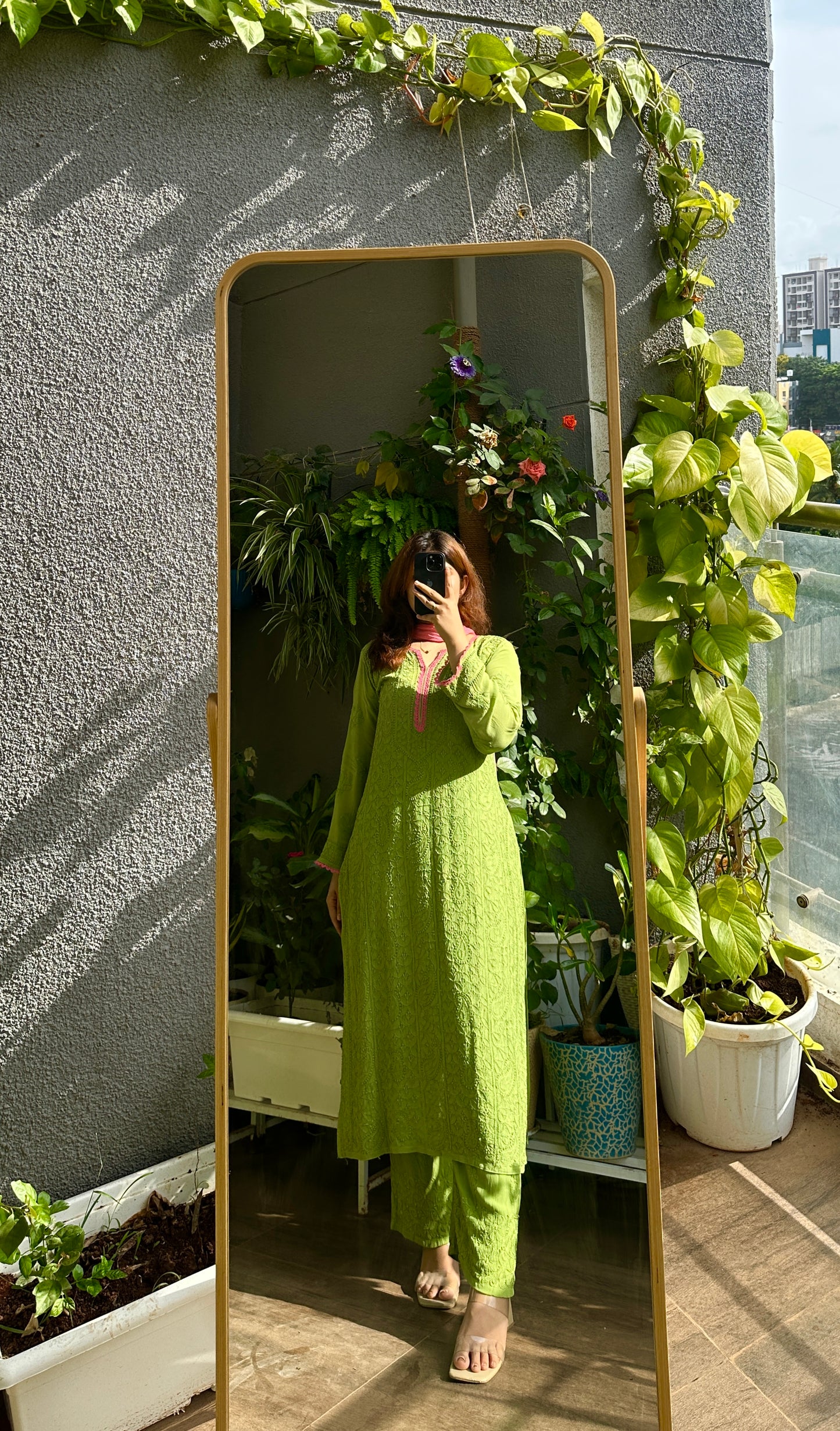 Matcha Inspired Full Jaal Chikankari 3 Piece Suit Set
