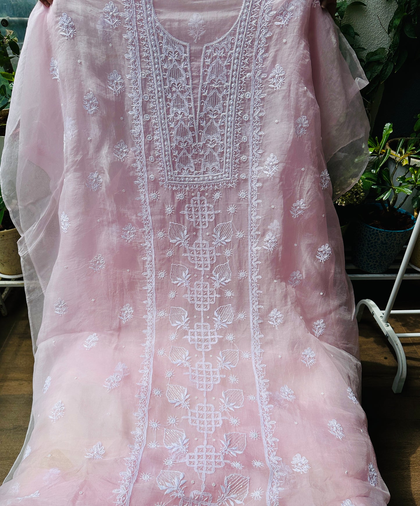 Pure Organza Silk Chikankari Suit Set