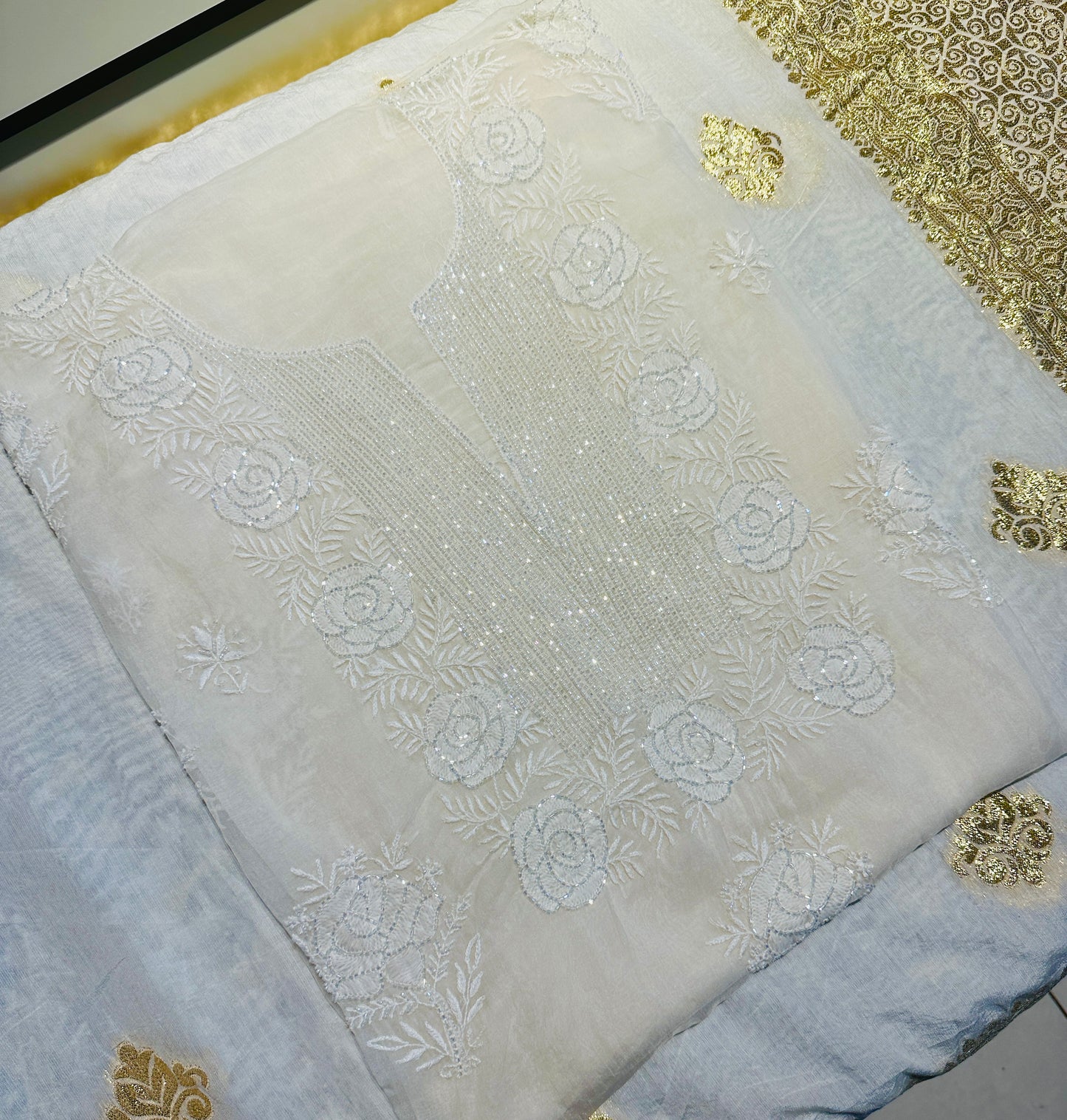Pure Organza Silk Chikankari Suit Set