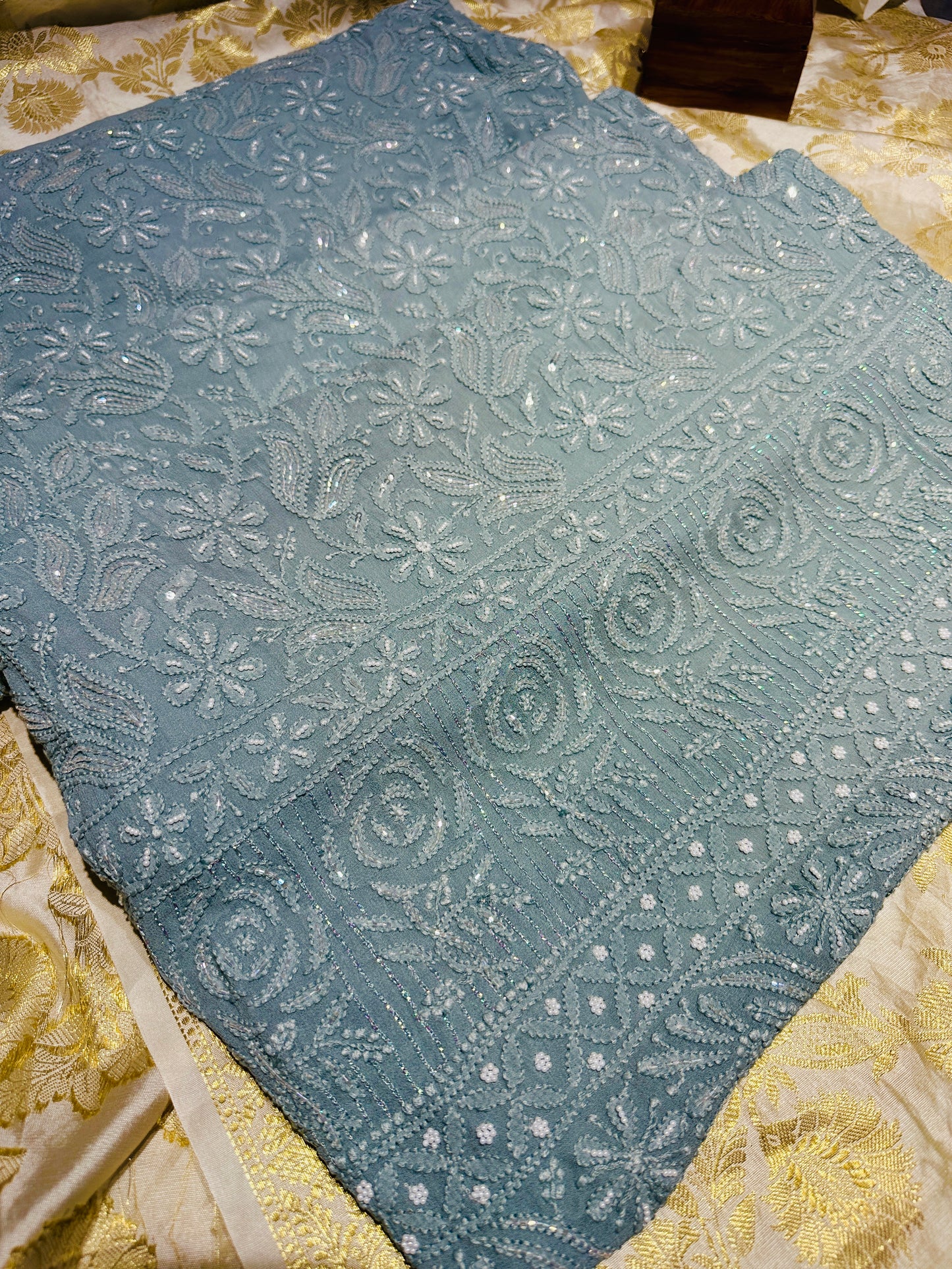 Viral Pearl & Cutdana Full Jaal Chikankari Unstitched Suit Set