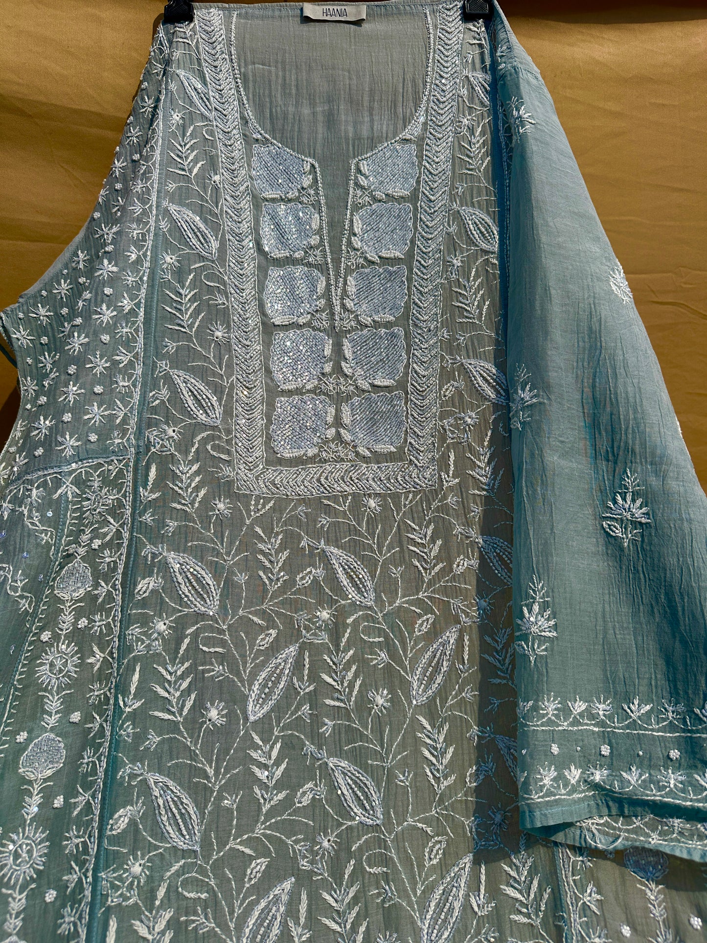 Luxe HandcraftedChikankari Mul Chanderi Anarkali