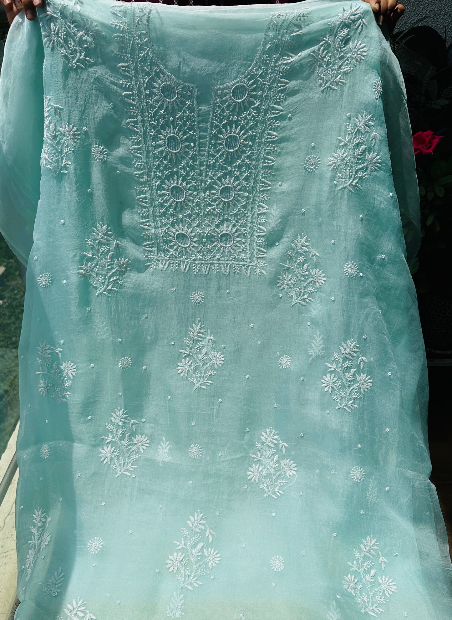 Pure Organza Silk Chikankari Suit Set