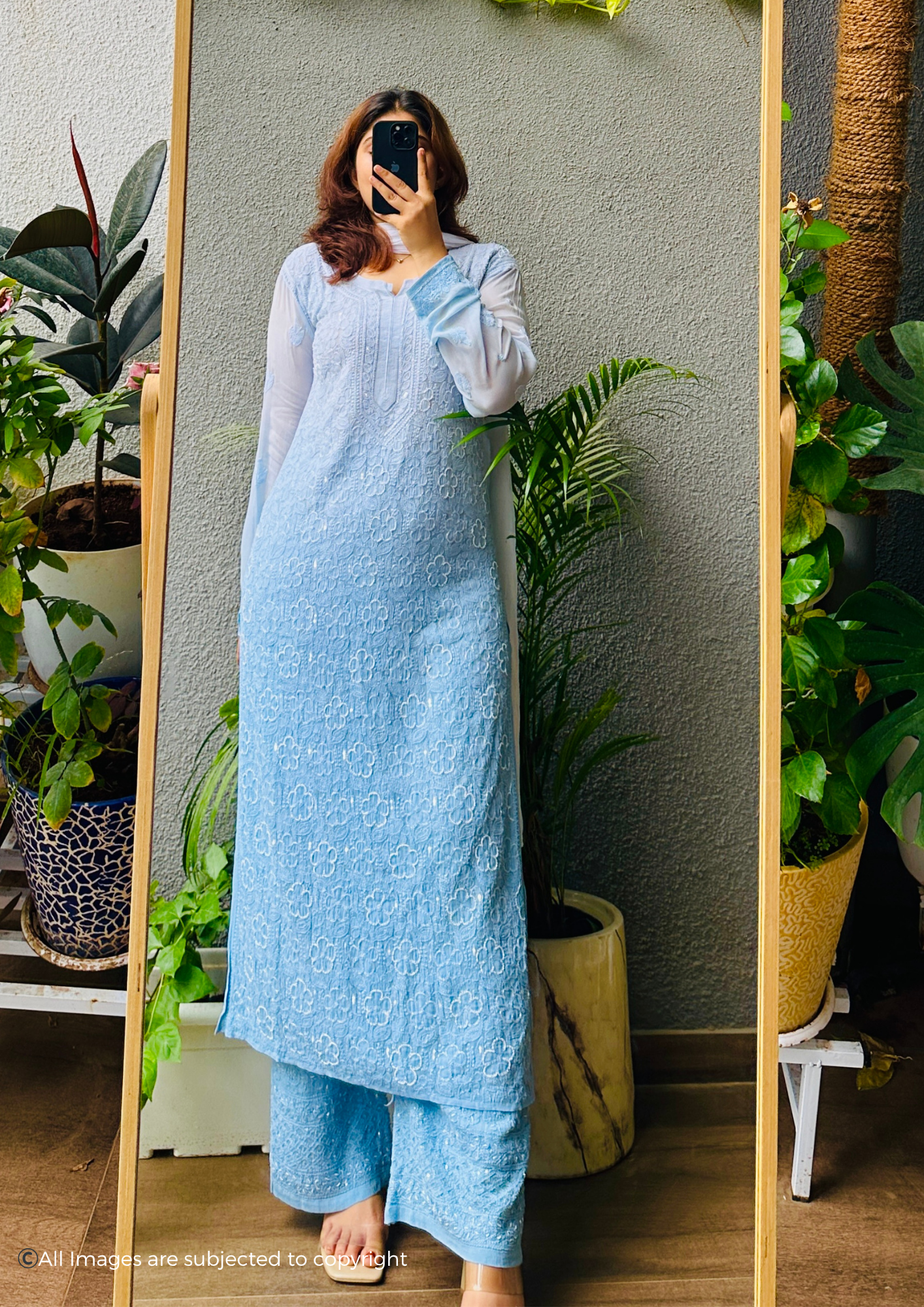 Handcrafted Chikankari Pearl & Cutdana Kurta Palazzo set