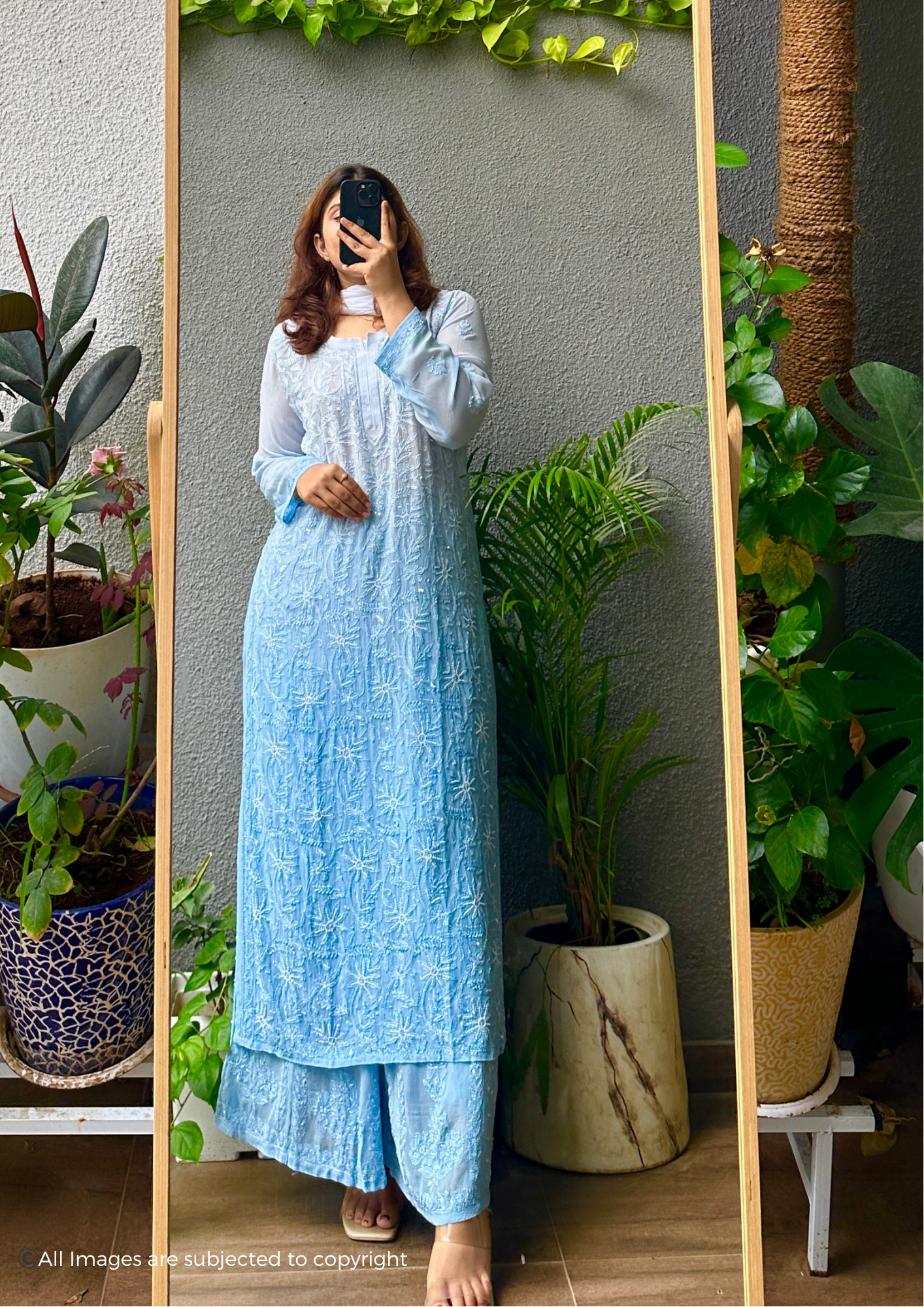 Handcrafted Chikankari Pearl & Cutdana Kurta Palazzo set