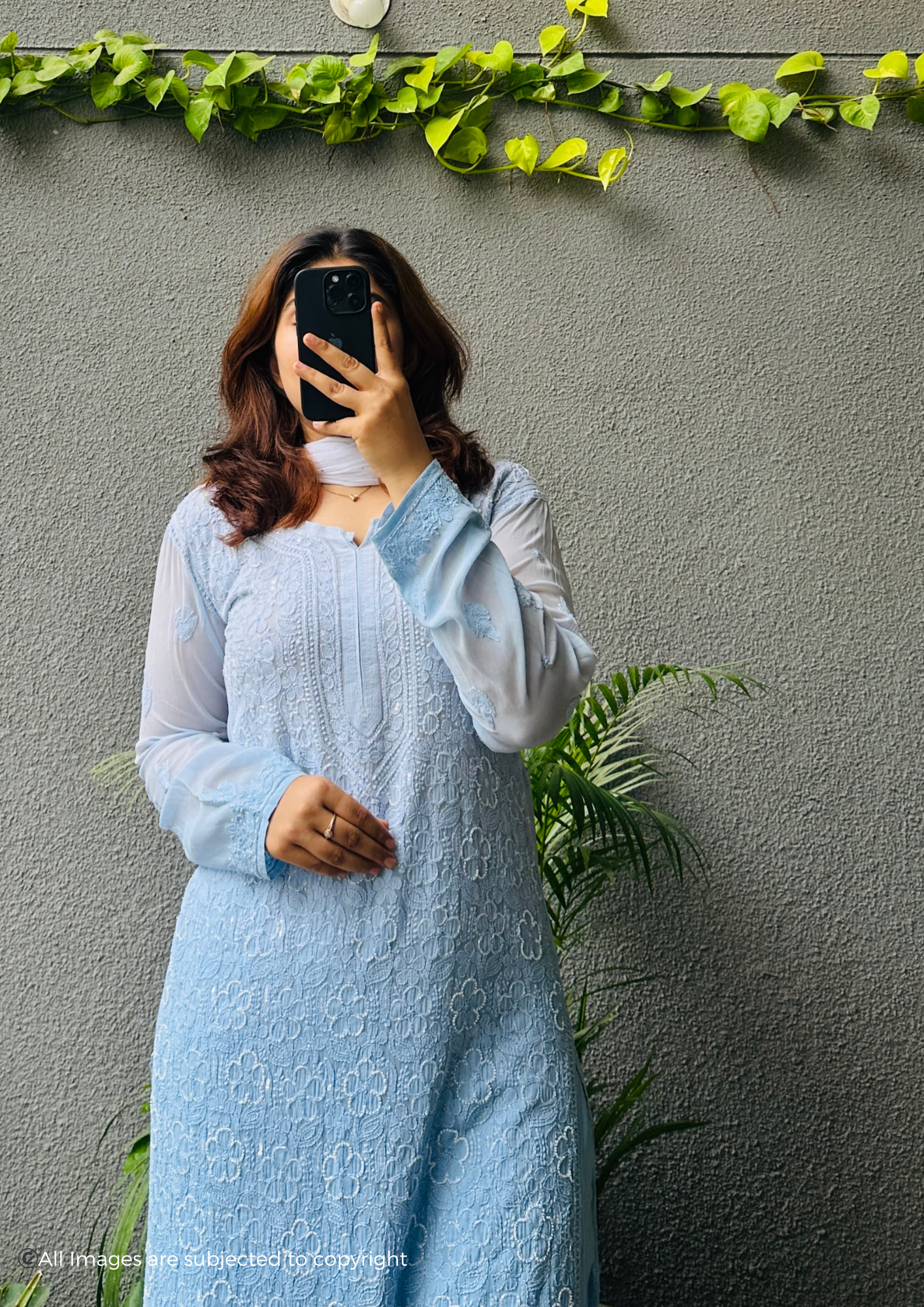 Handcrafted Chikankari Pearl & Cutdana Kurta Palazzo set