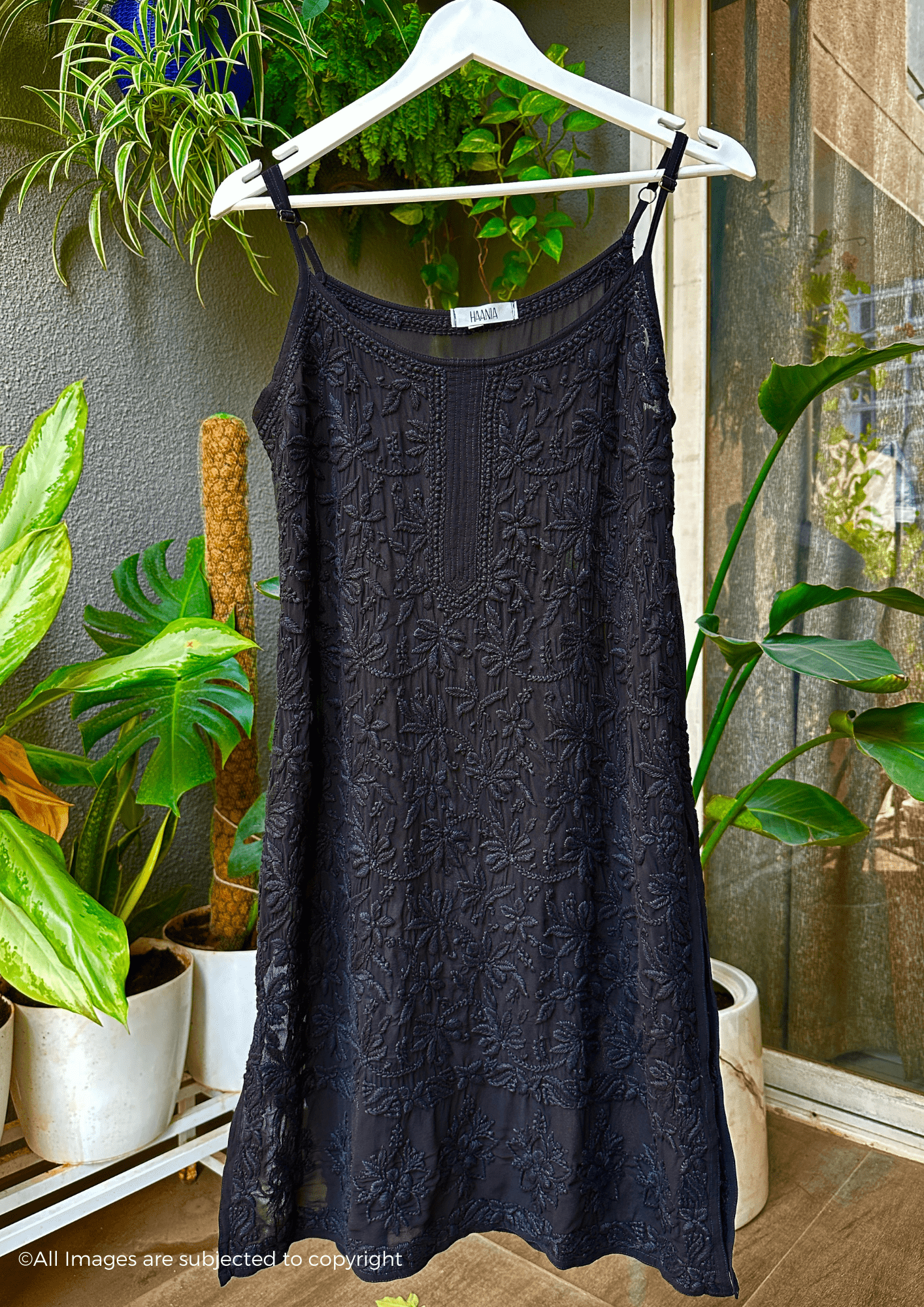 Handcrafted Chikankari Noodle Strap Short Kurta
