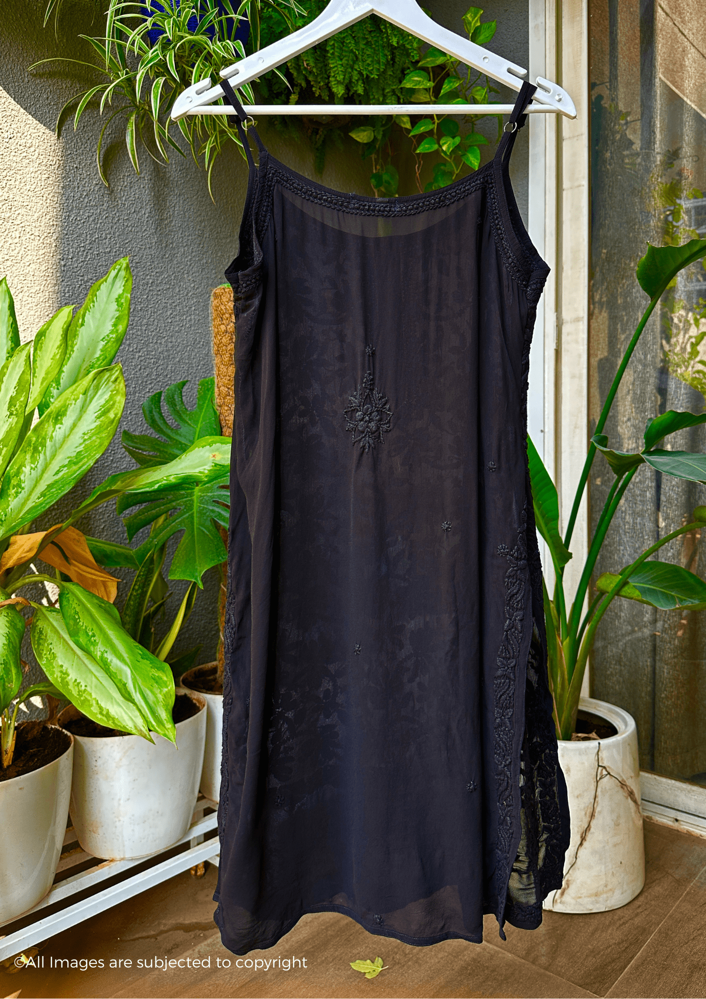 Handcrafted Chikankari Noodle Strap Short Kurta
