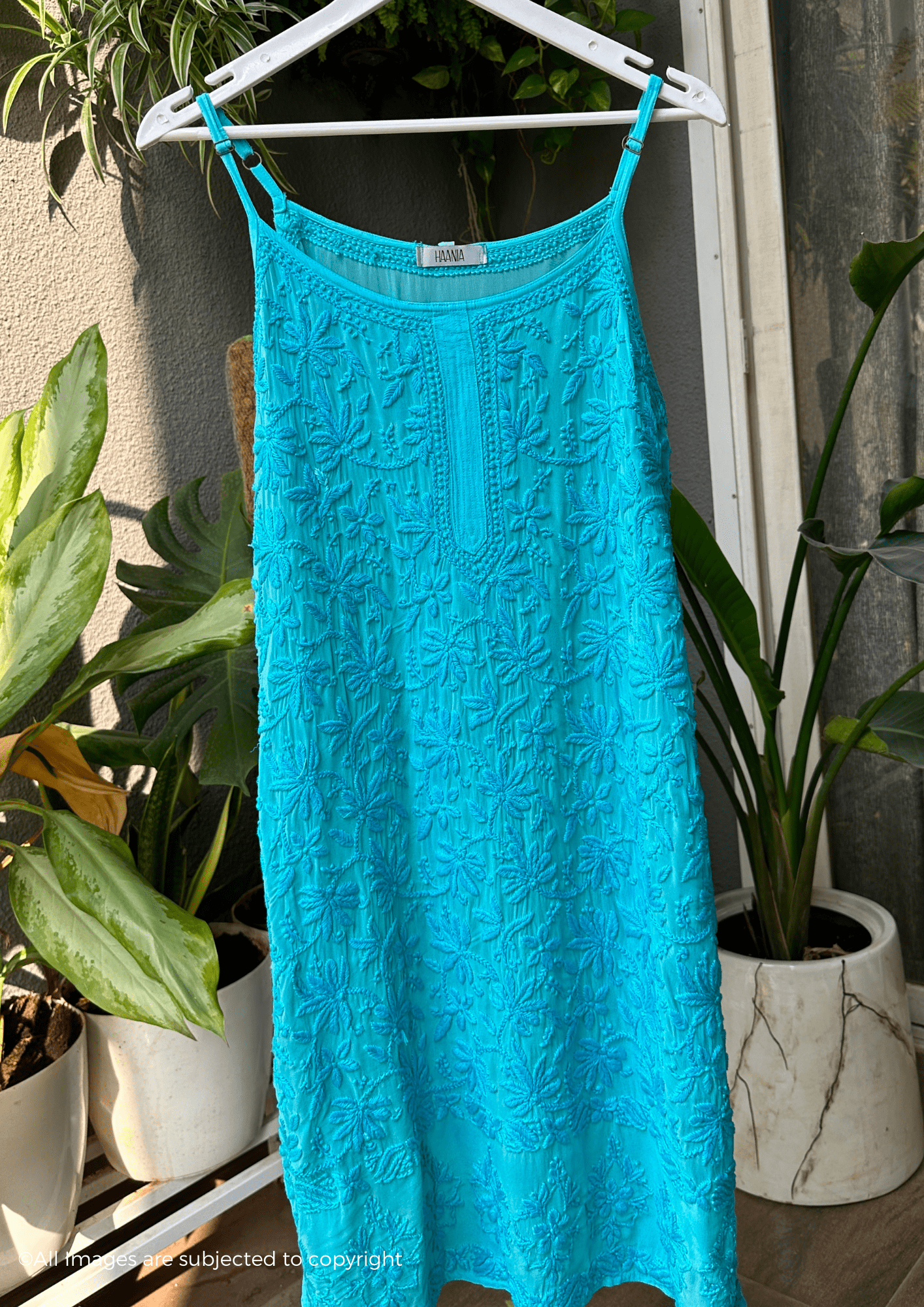 Handcrafted Chikankari Noodle Strap Short Kurta