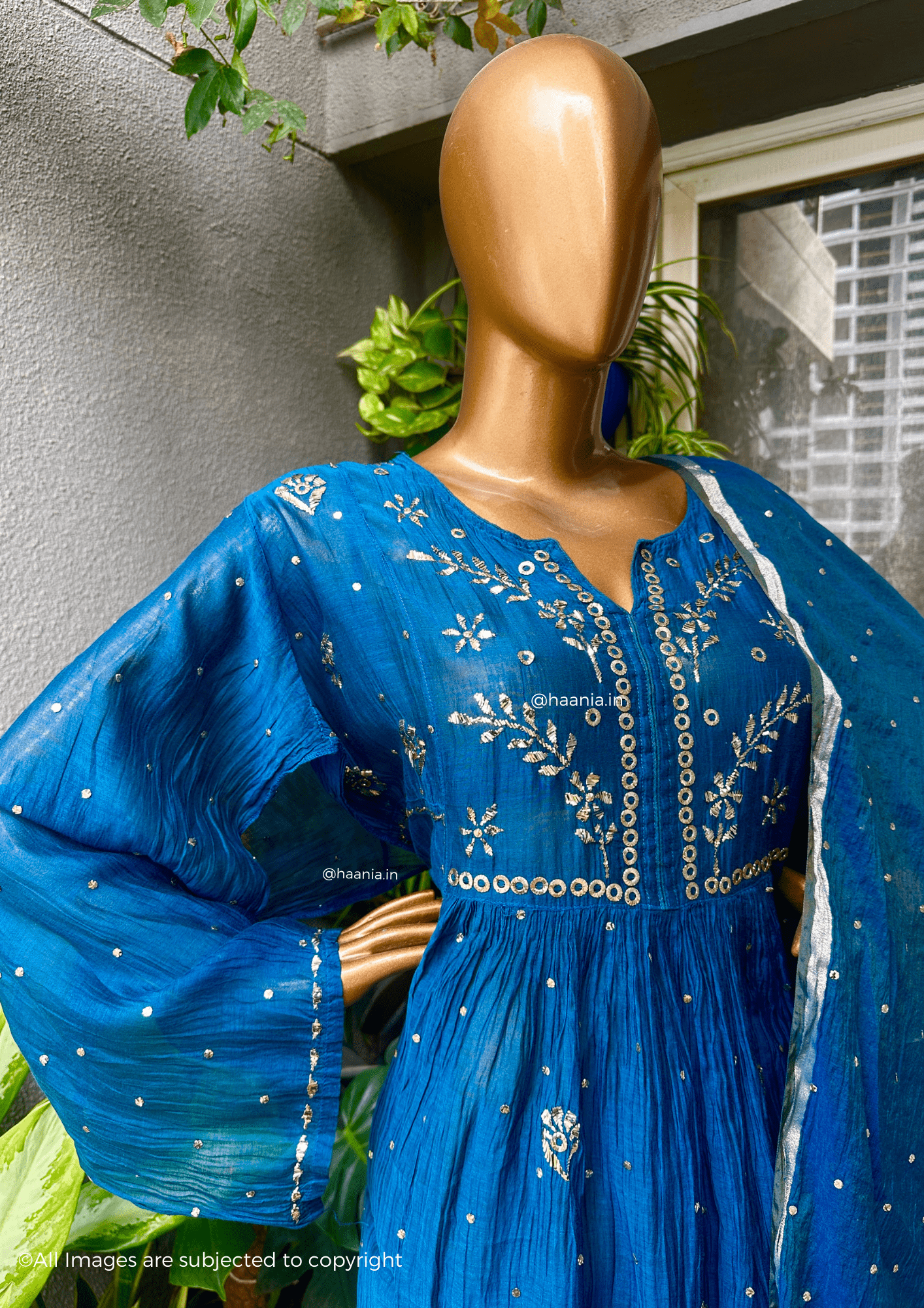 Chandani Handcrafted Chikankari Mul Chanderi A-line Kurta Set