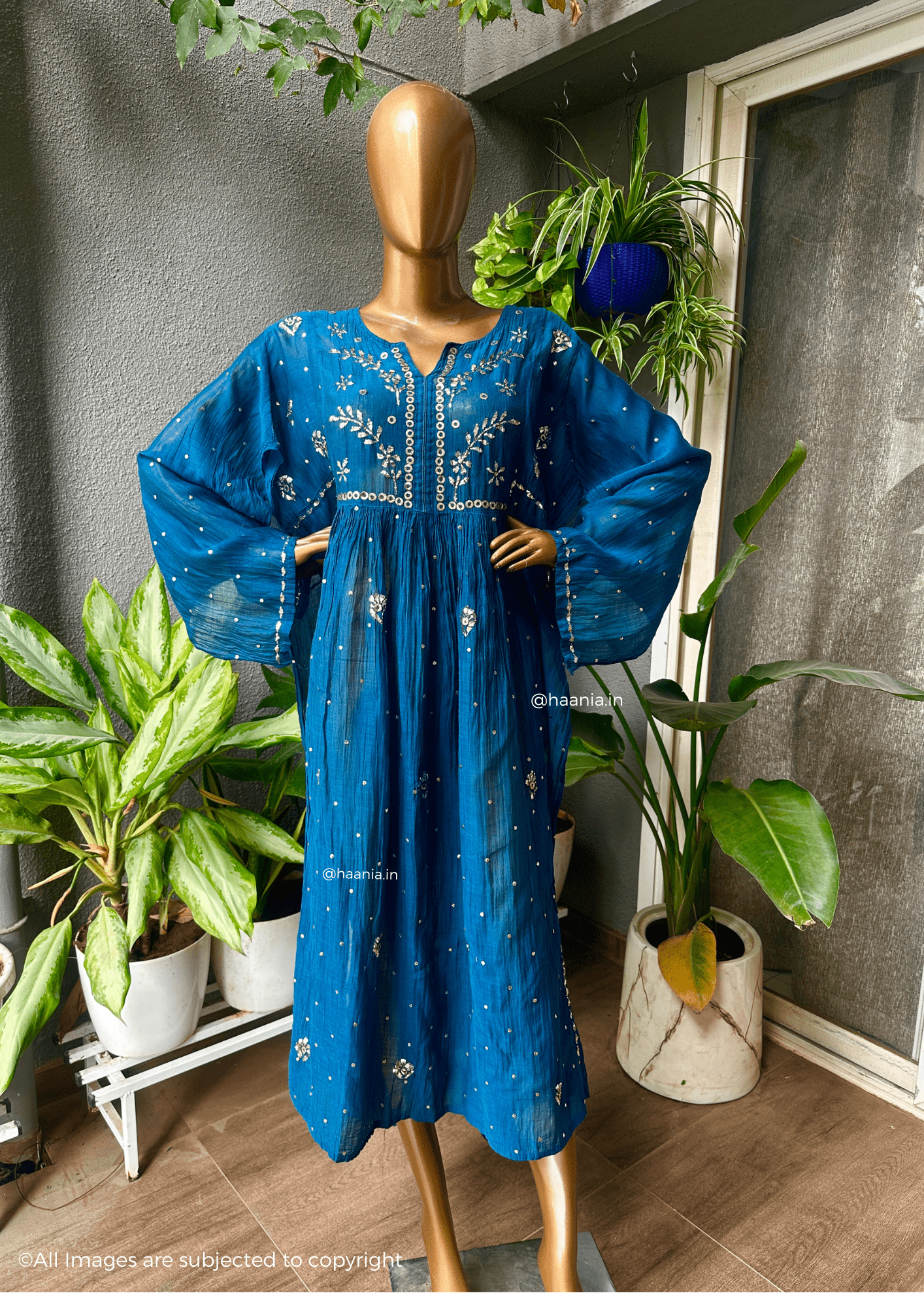 Chandani Handcrafted Chikankari Mul Chanderi A-line Kurta Set