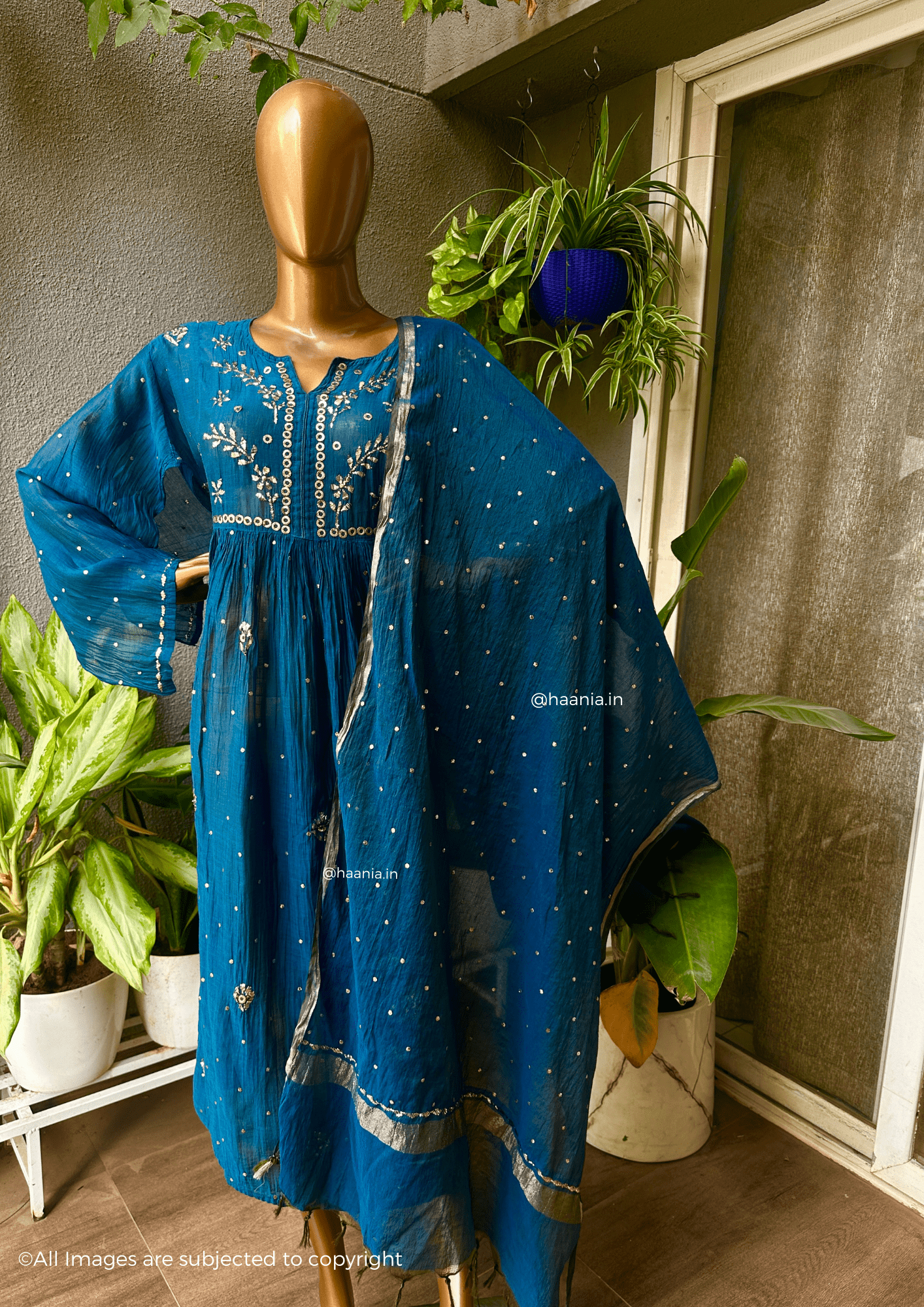 Chandani Handcrafted Chikankari Mul Chanderi A-line Kurta Set