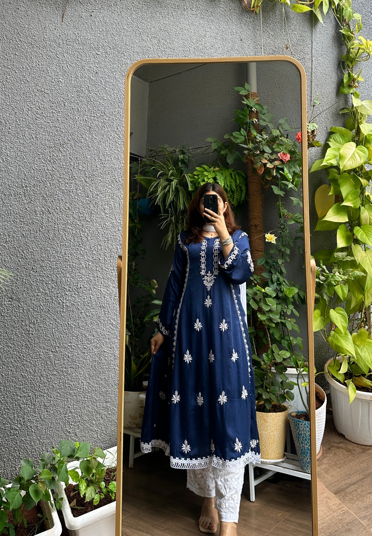 Roohi Modal Silk Chikankari A-Line Kurta