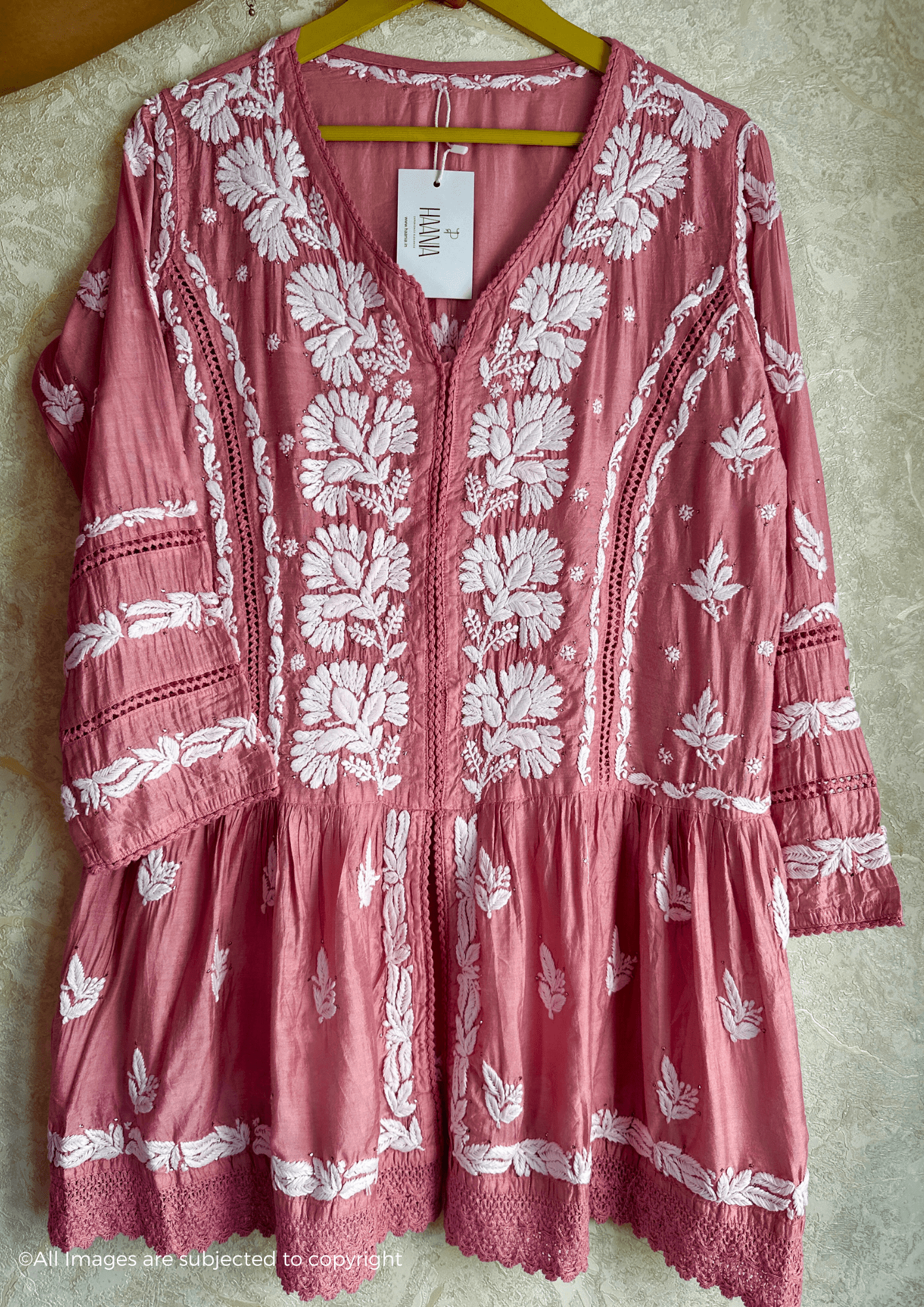 Chanderi Handcrafted Chikankari Short Kurti