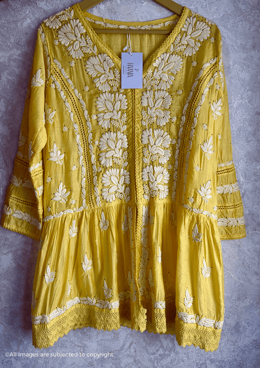 Chanderi Handcrafted Chikankari Short Kurti