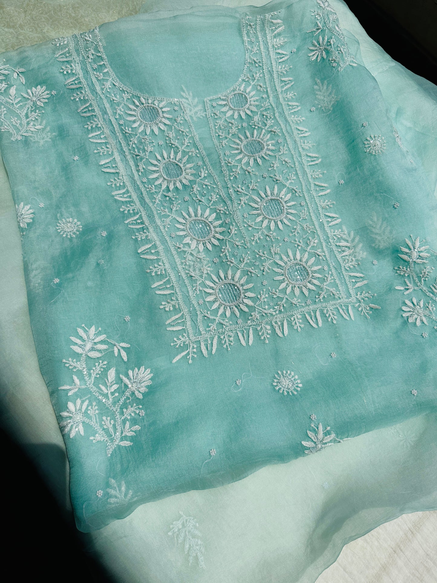 Pure Organza Silk Chikankari Suit Set