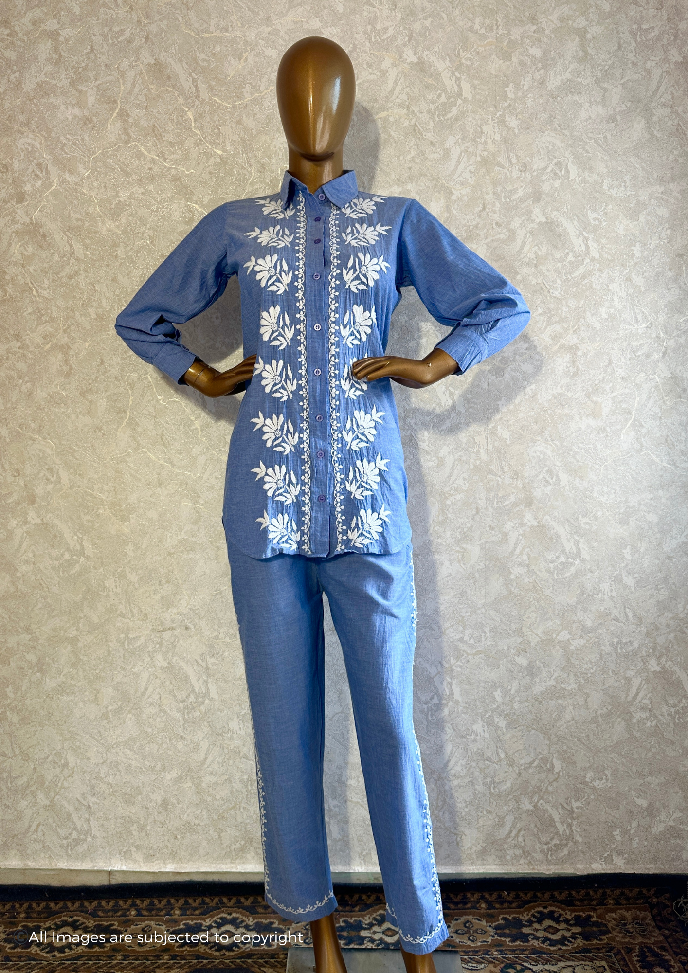 Handcrafted Chikankari Denim Cotton Co-ord set