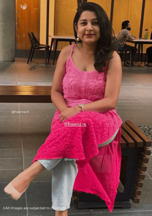 Diva Pink Ombre Chikankari Noodle Strap Kurta
