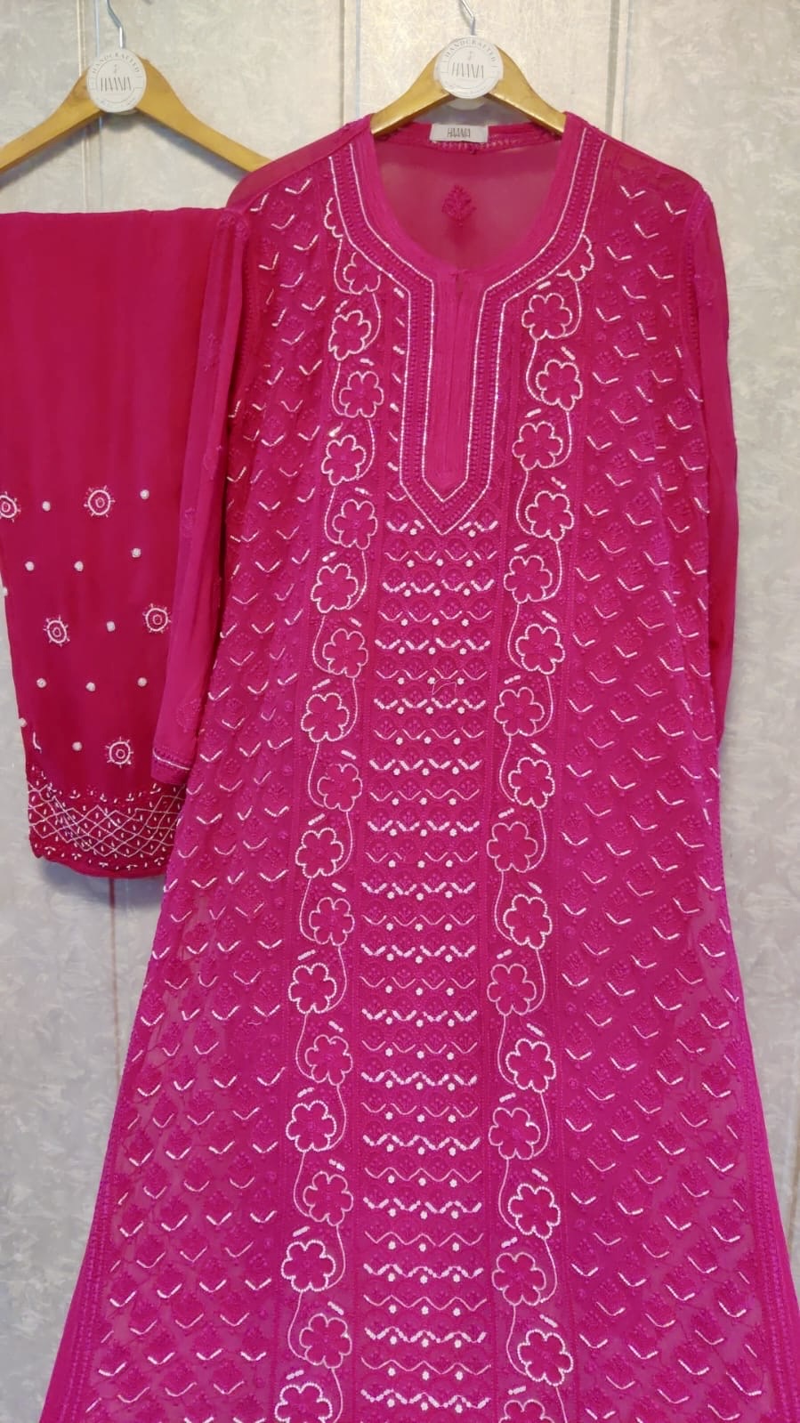 Our Viral Pearl & Cutdana Chikankari Suit Set - Hot Pink