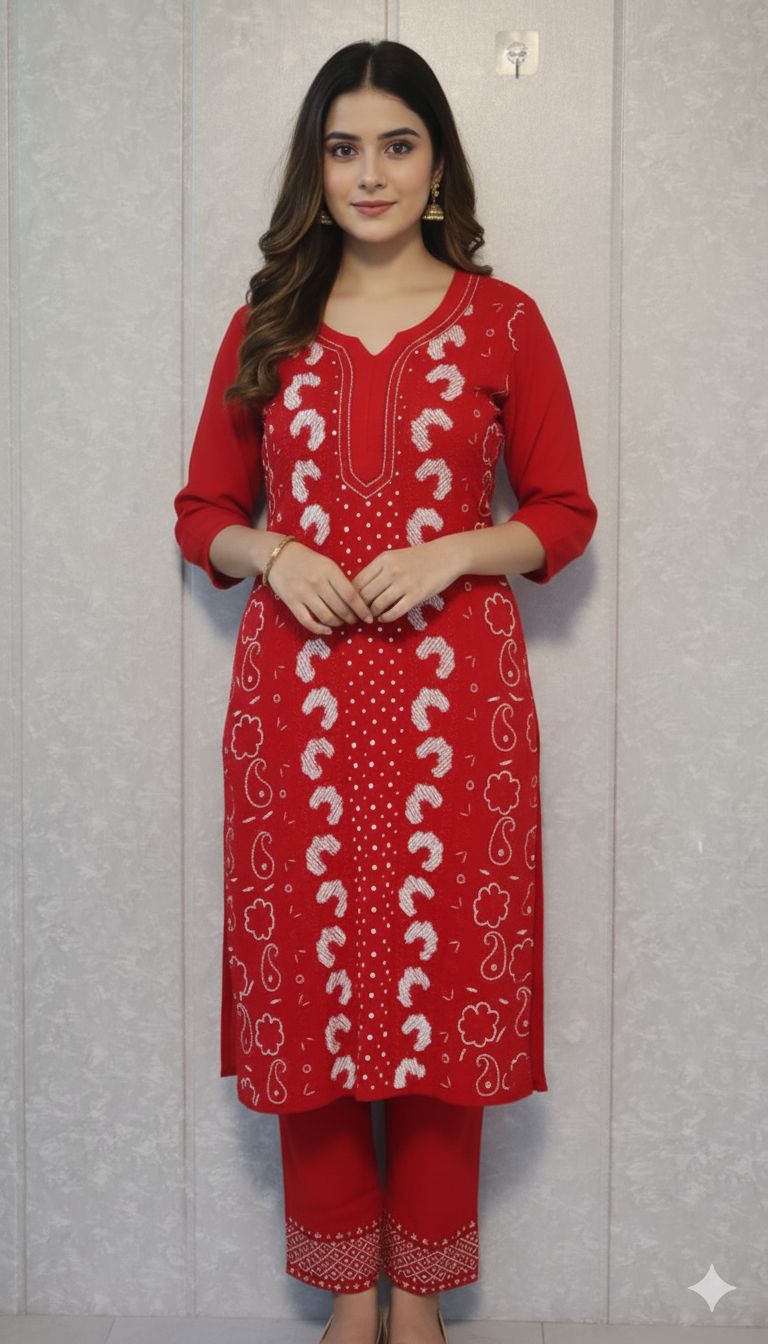 Viral Pearl & Cutdana Chikankari Suit Set - Blood Red