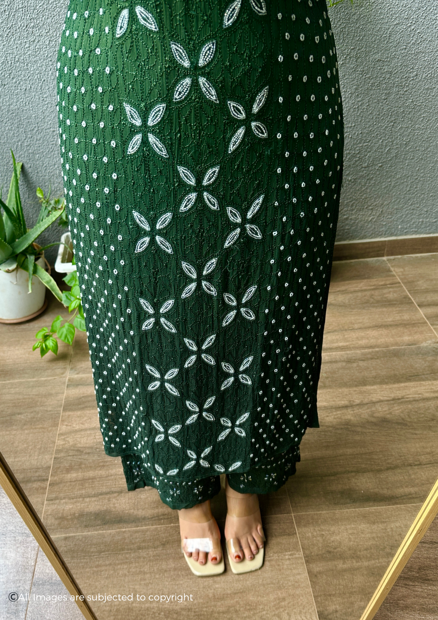 Handcrafted Chikankari Pearl & Cutdana Kurta Palazzo set
