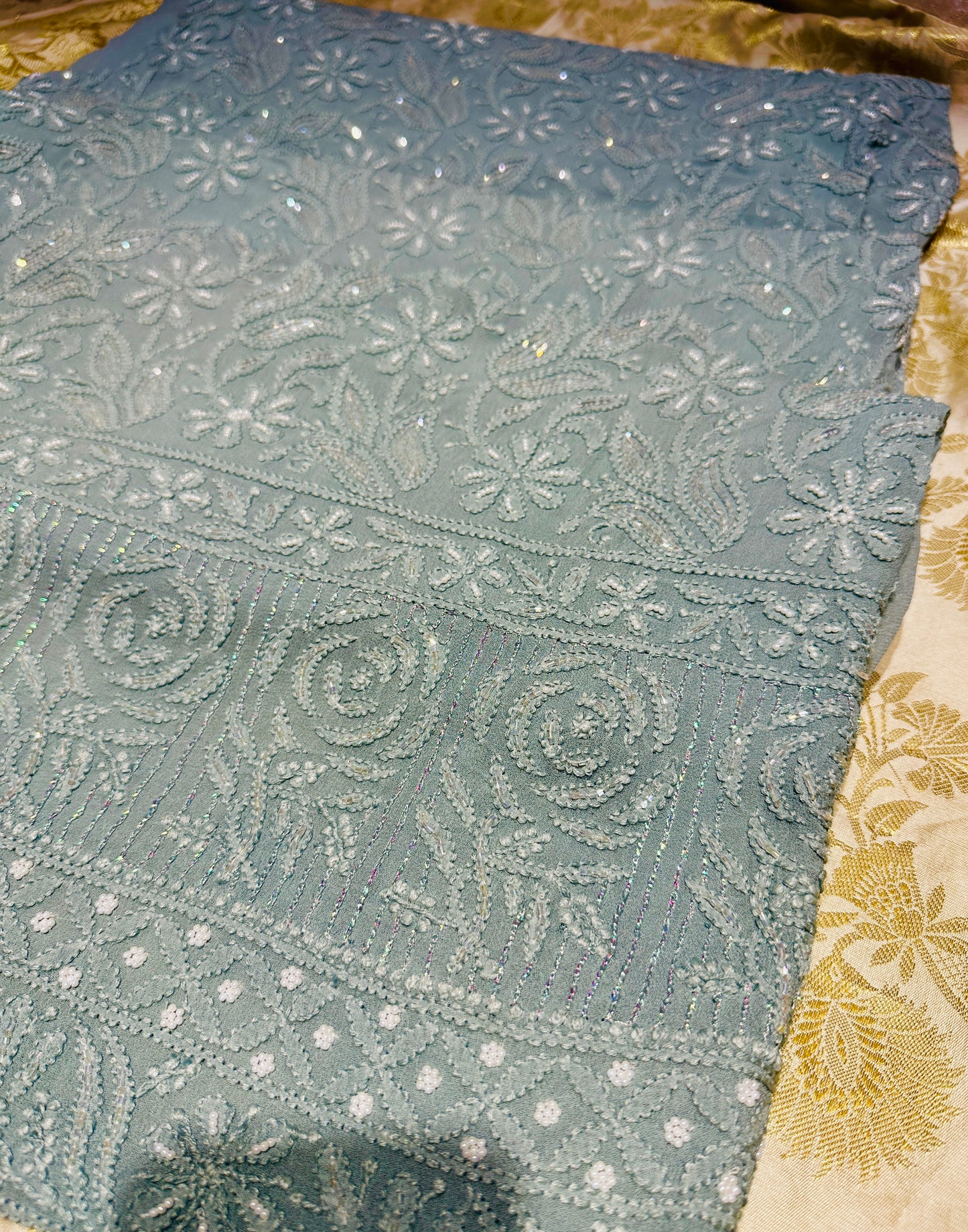 Viral Pearl & Cutdana Full Jaal Chikankari Unstitched Suit Set