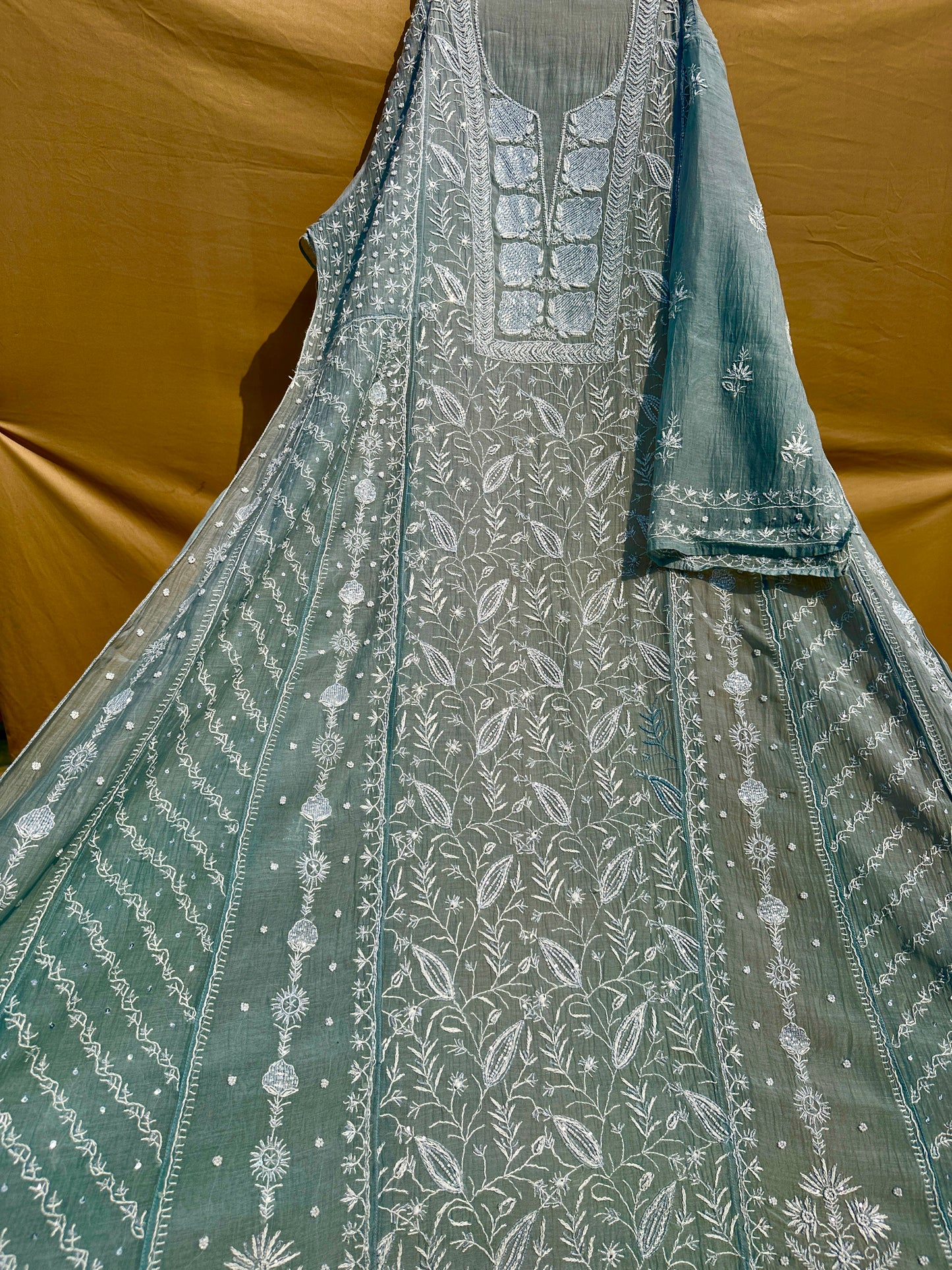 Luxe HandcraftedChikankari Mul Chanderi Anarkali