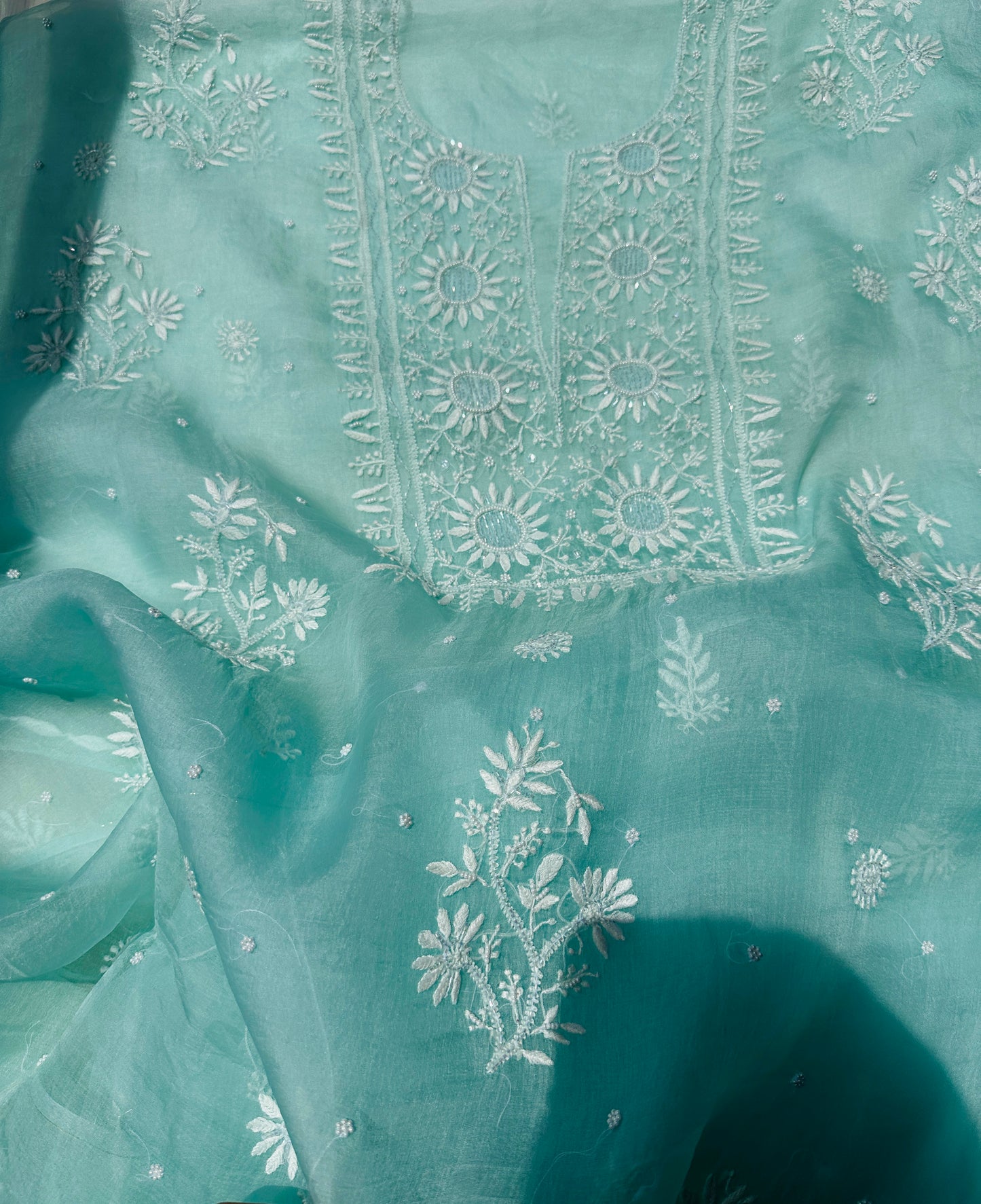 Pure Organza Silk Chikankari Suit Set