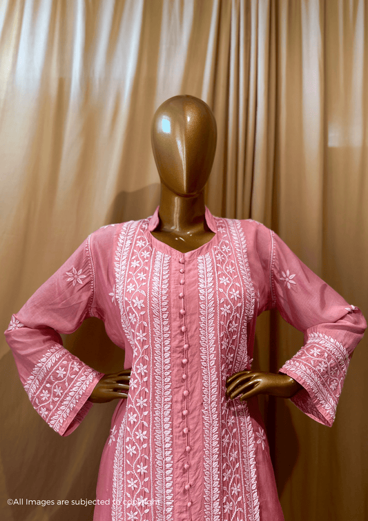Fiza Handcrafted Chikankari Muslin Long Kurti