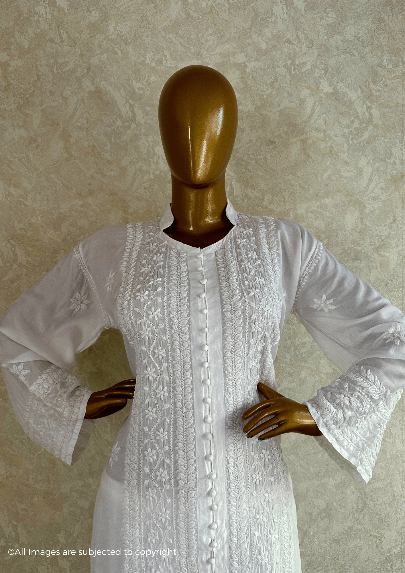 Fiza Handcrafted Chikankari Muslin Long Kurti