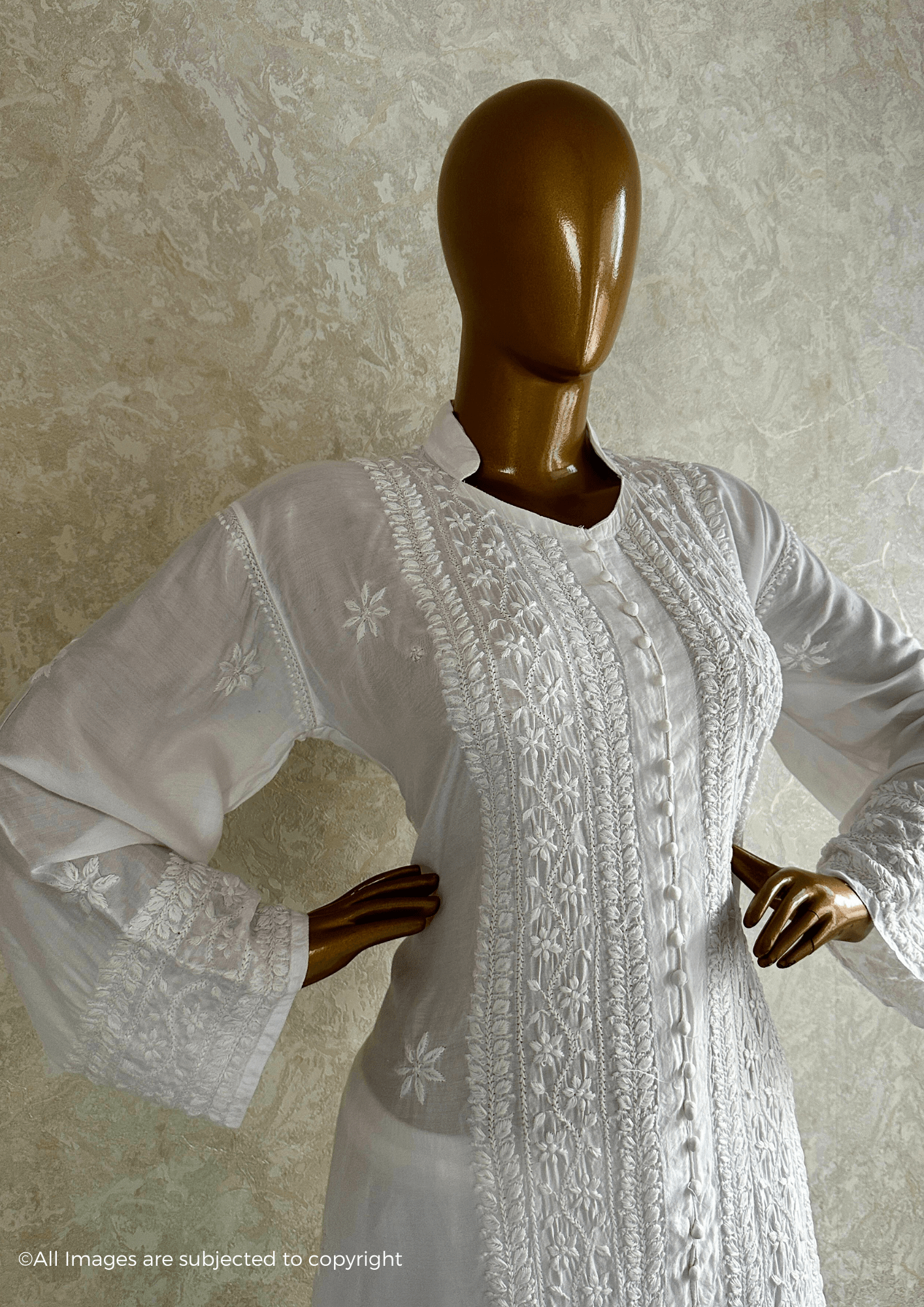 Fiza Handcrafted Chikankari Muslin Long Kurti