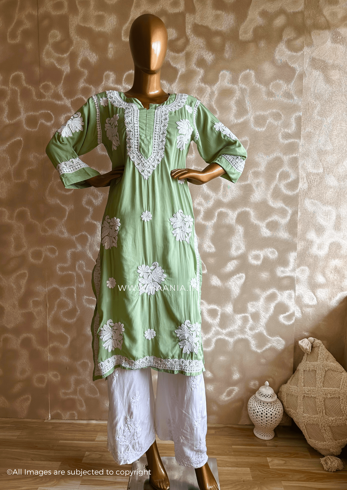 Handcrafted 3D Chikankari Modal Cotton Kurta