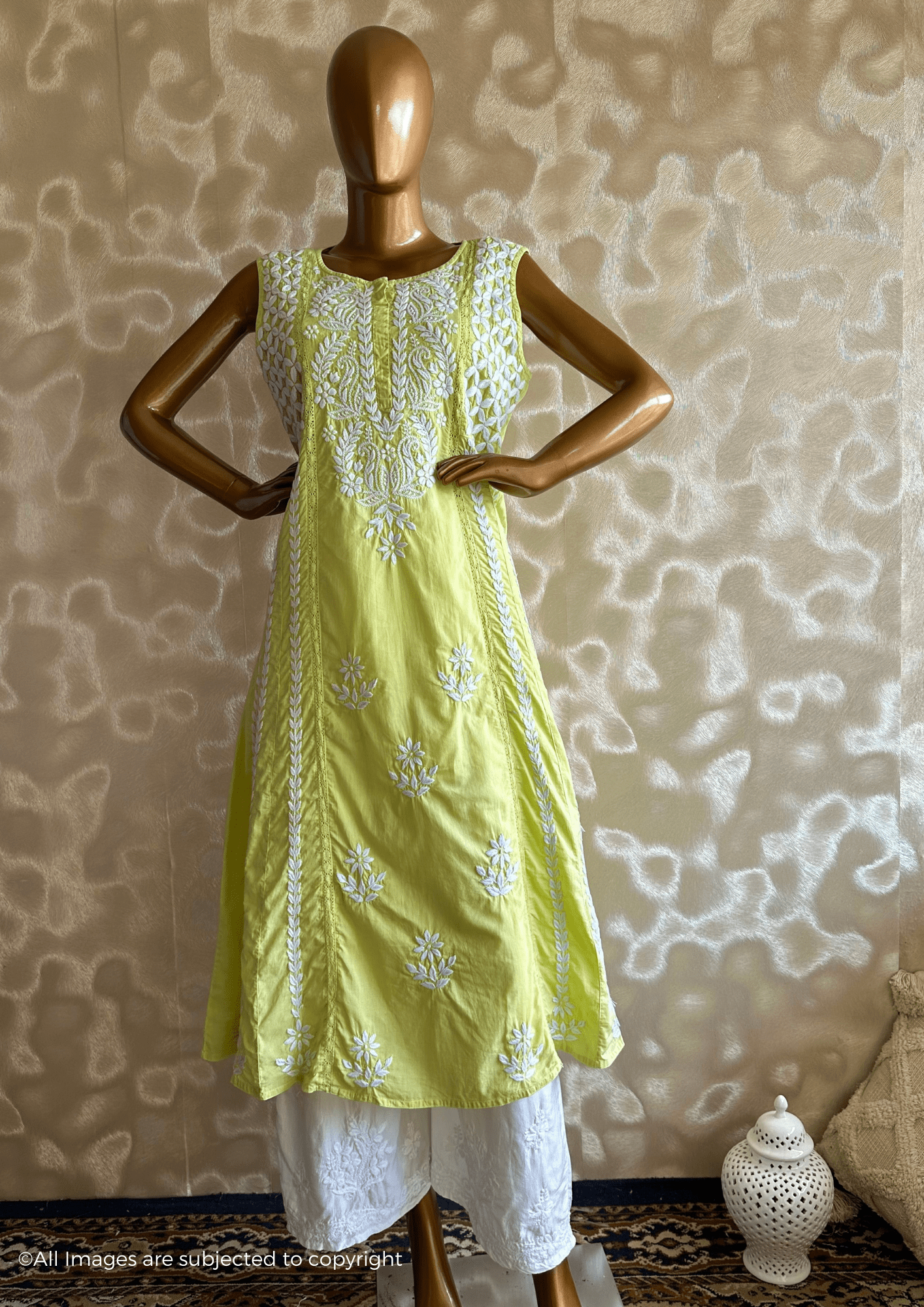 Handcrafted Chikankari Mul Cotton Cut Sleeves Kurta