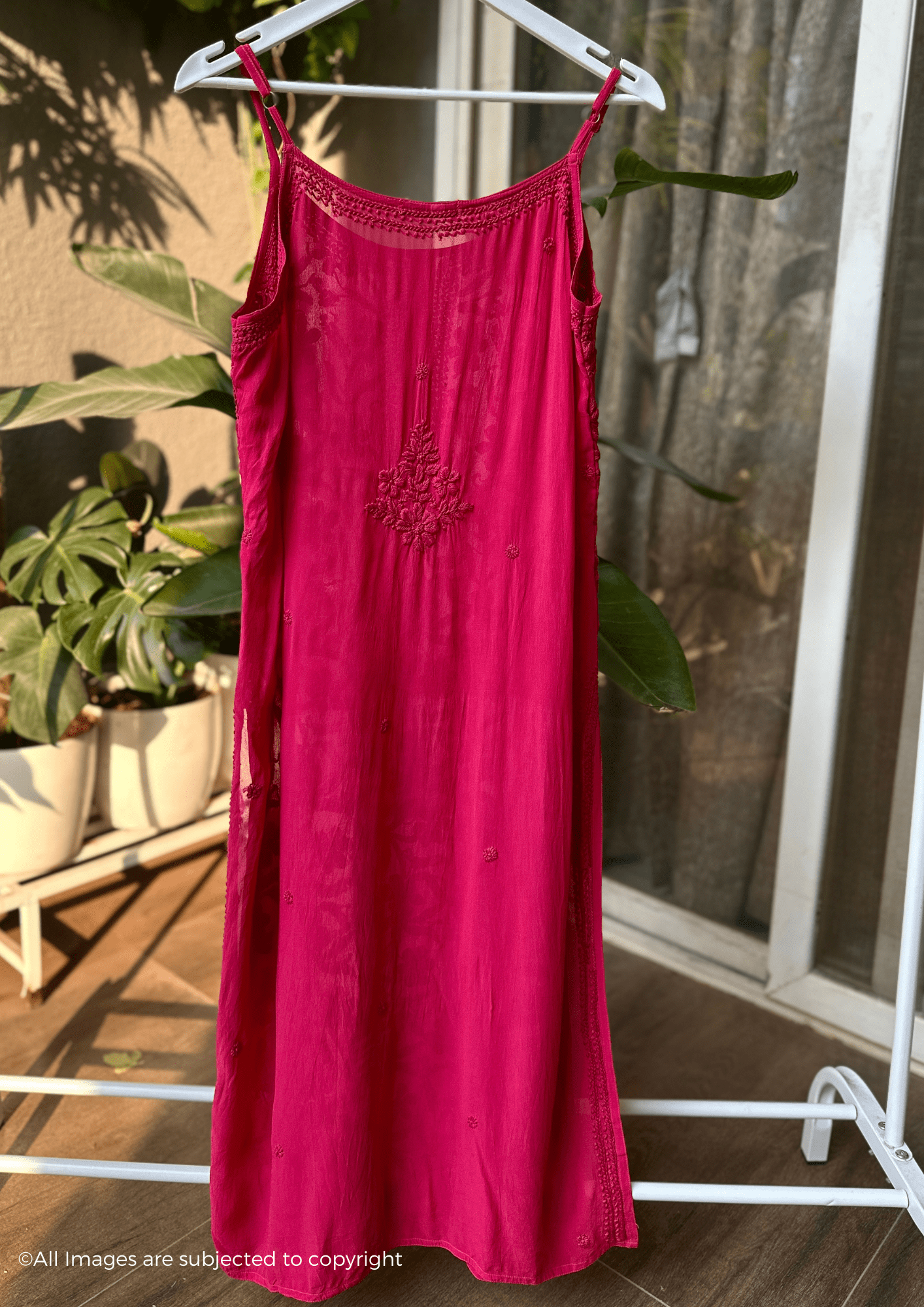 Handcrafted Chikankari Noodle Strap Long Kurta