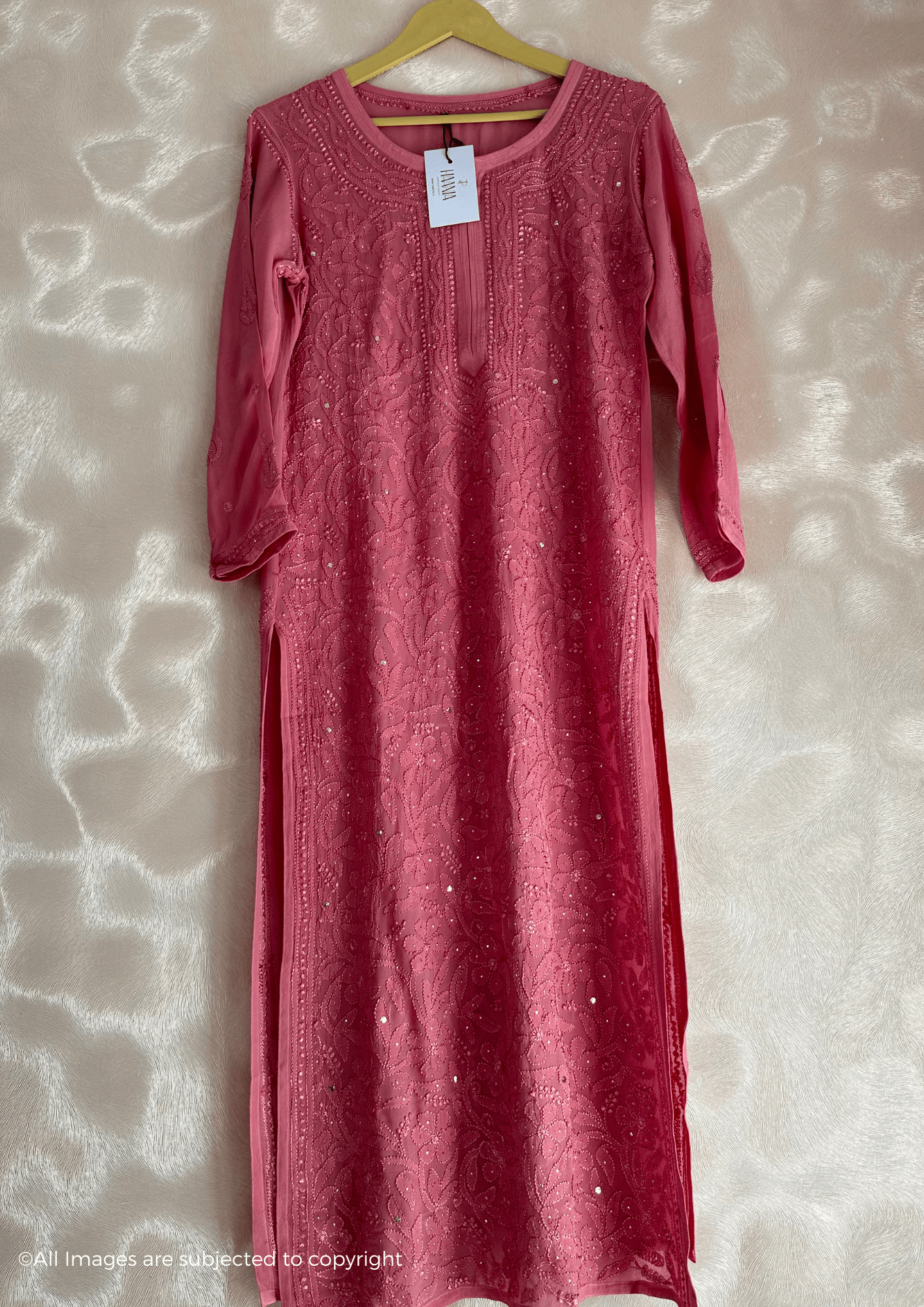 Hues Of Pink Chikankari Viscose Full Jaal Mukaish Kurta