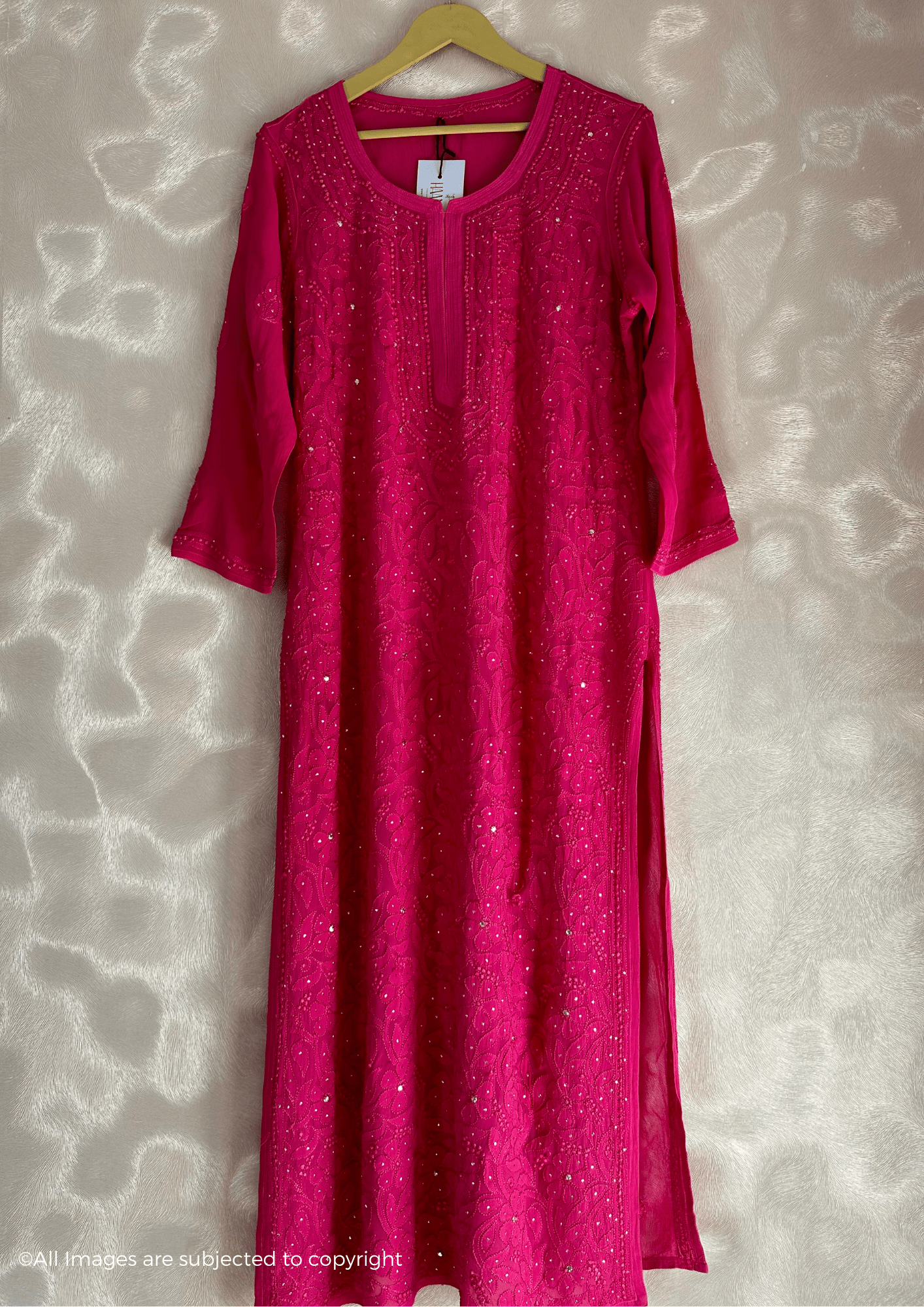 Hues Of Pink Chikankari Viscose Full Jaal Mukaish Kurta