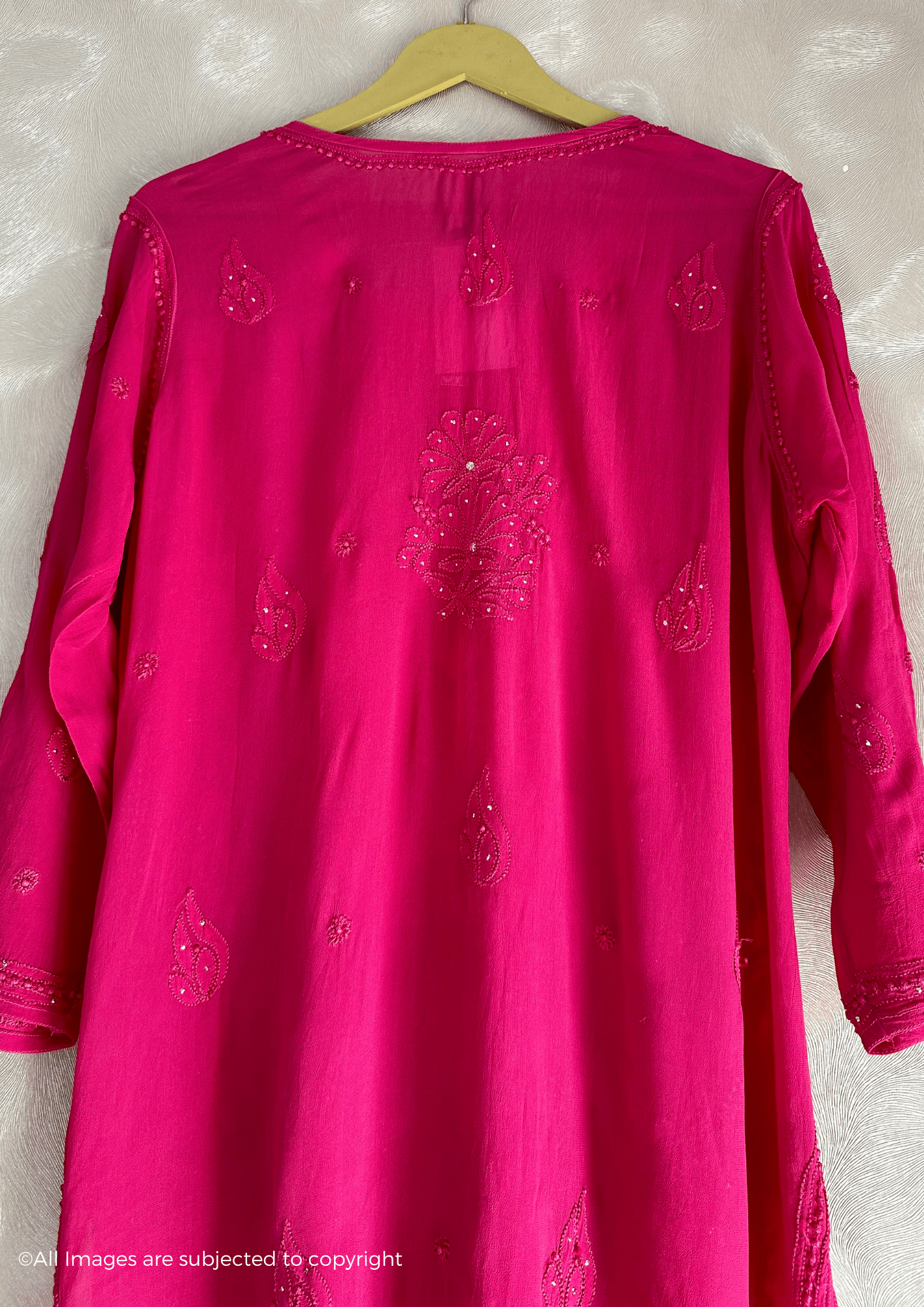 Hues Of Pink Chikankari Viscose Full Jaal Mukaish Kurta