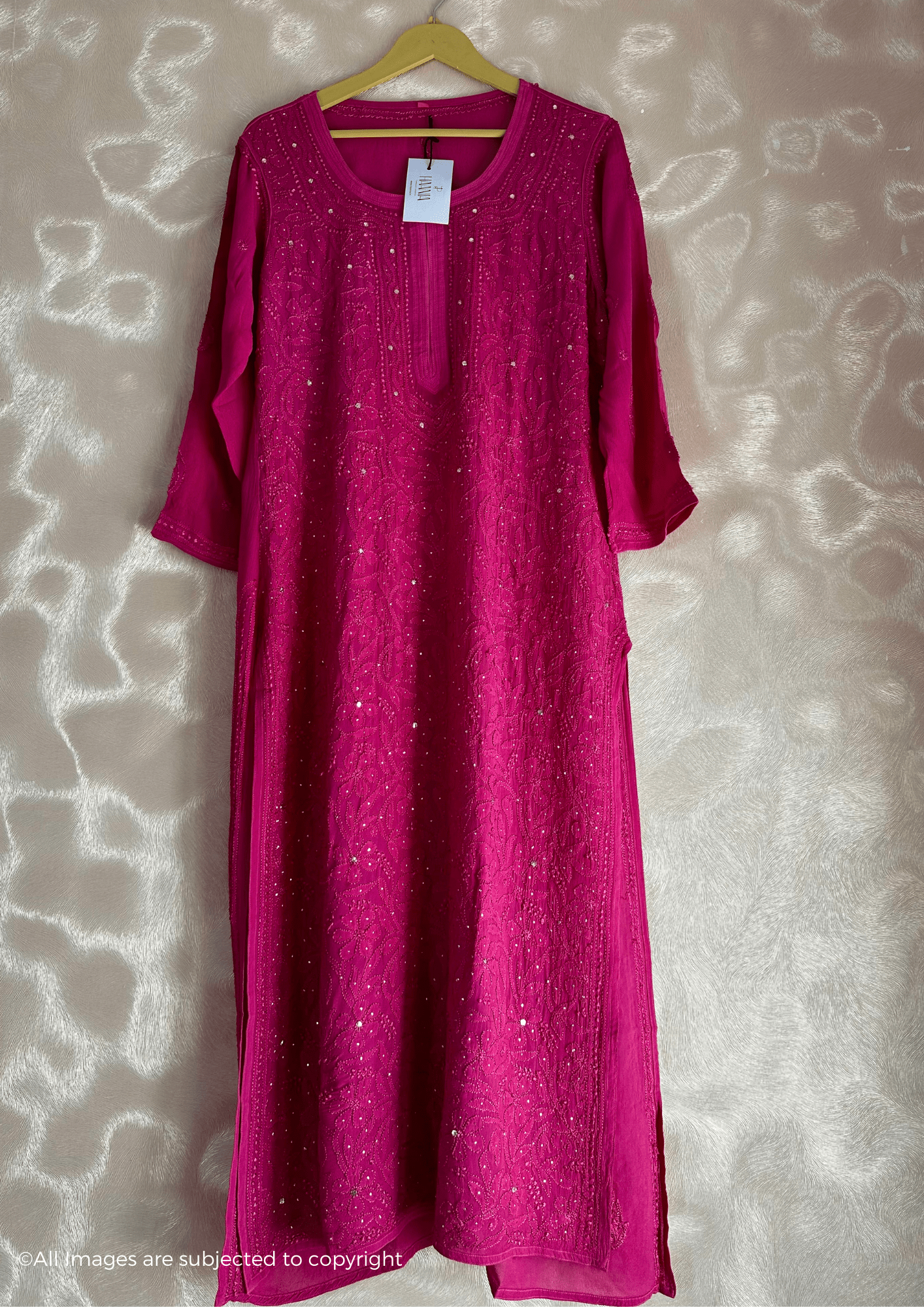 Hues Of Pink Chikankari Viscose Full Jaal Mukaish Kurta