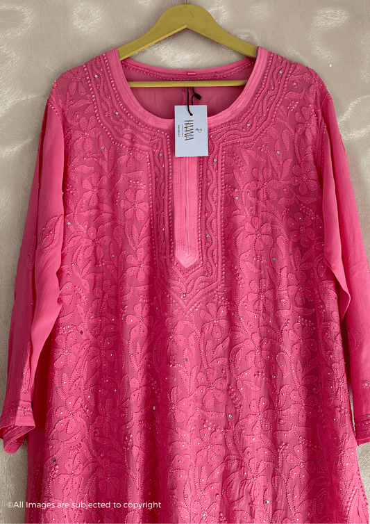 Hues Of Pink Chikankari Viscose Full Jaal Mukaish Kurta