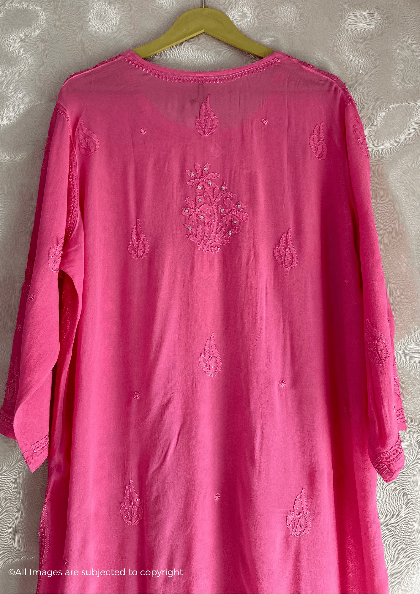 Hues Of Pink Chikankari Viscose Full Jaal Mukaish Kurta